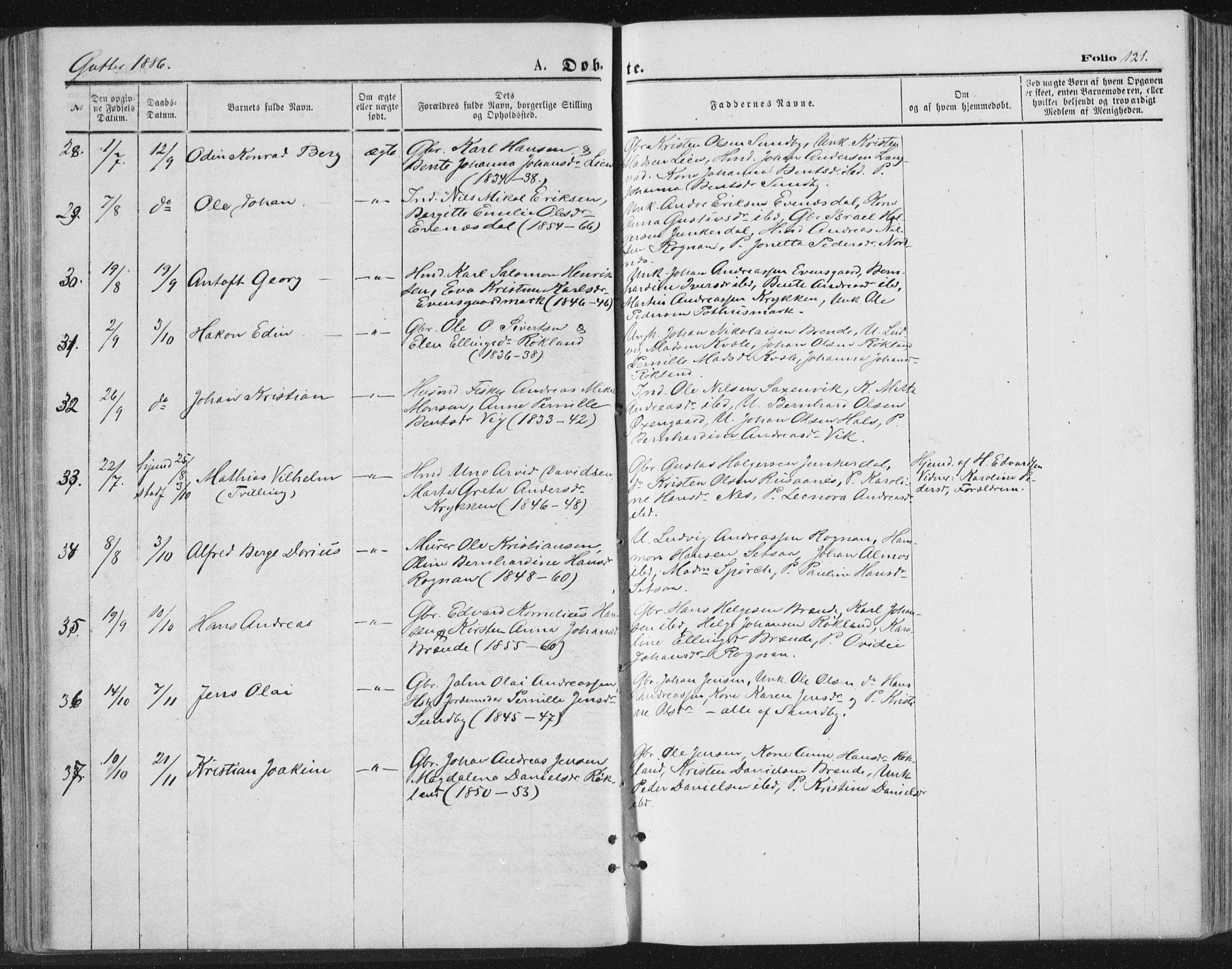 Ministerialprotokoller, klokkerbøker og fødselsregistre - Nordland, AV/SAT-A-1459/847/L0668: Parish register (official) no. 847A08, 1872-1886, p. 121