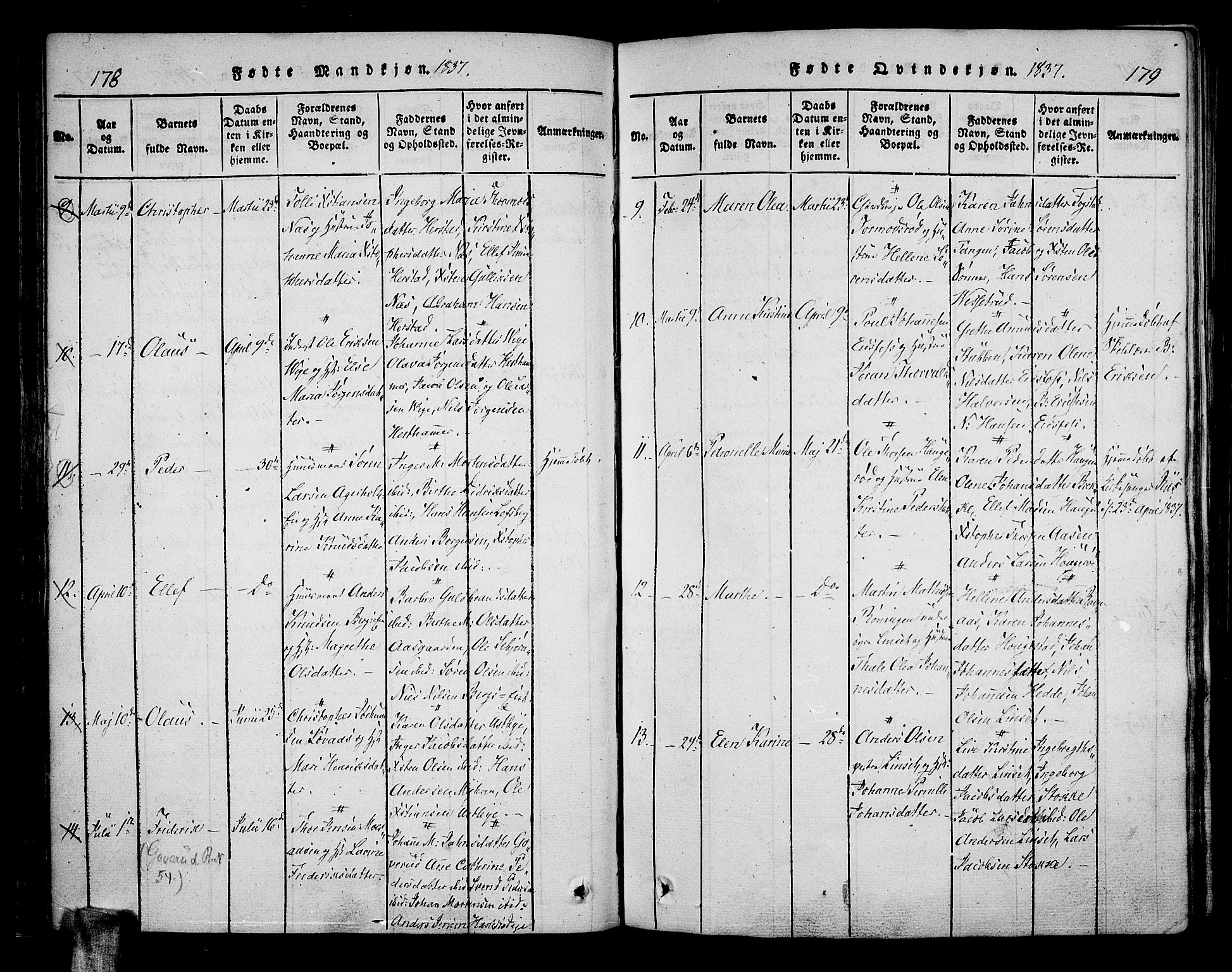 Hof kirkebøker, AV/SAKO-A-64/F/Fa/L0004: Parish register (official) no. I 4, 1814-1843, p. 178-179