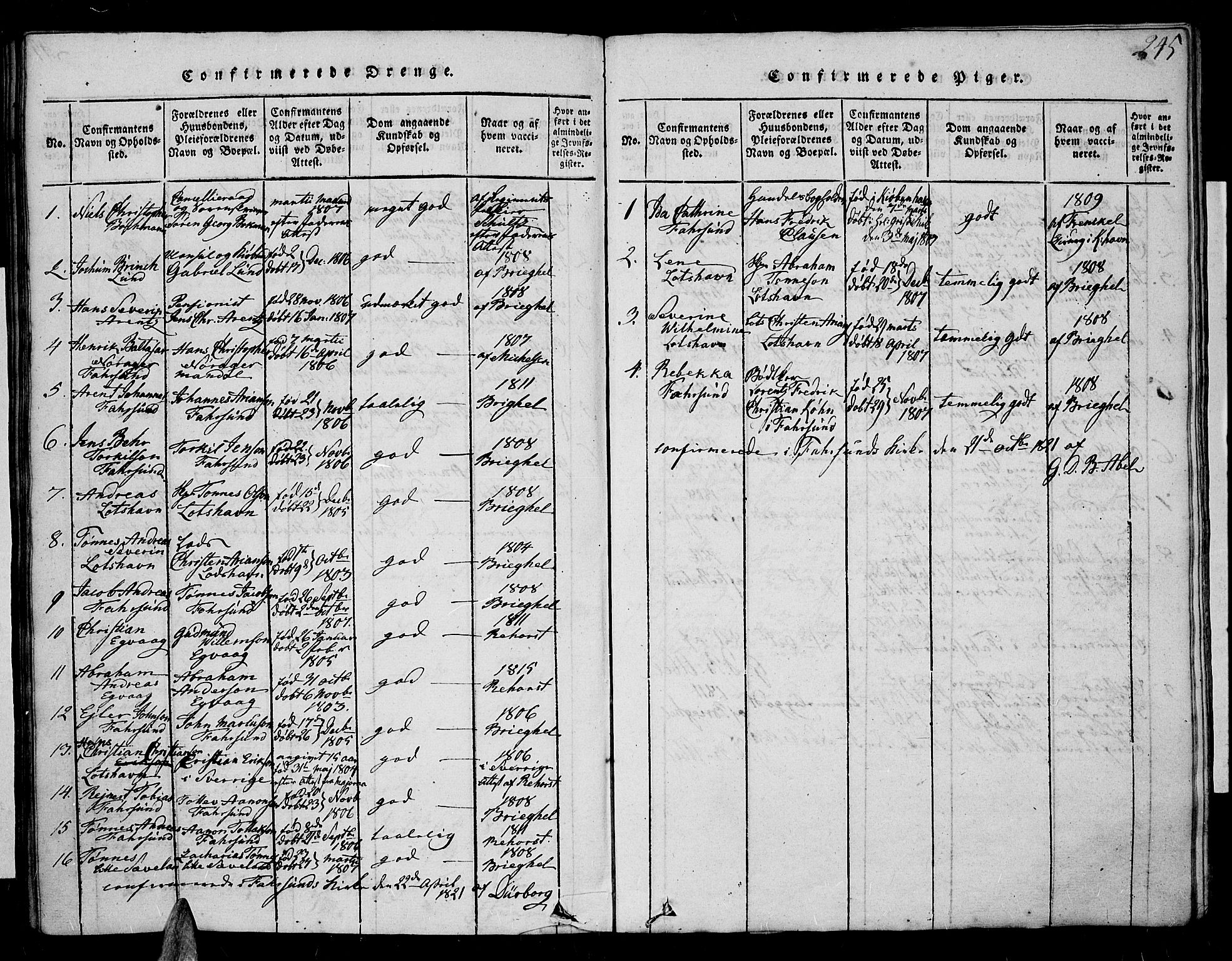 Farsund sokneprestkontor, SAK/1111-0009/F/Fa/L0002: Parish register (official) no. A 2, 1815-1836, p. 245