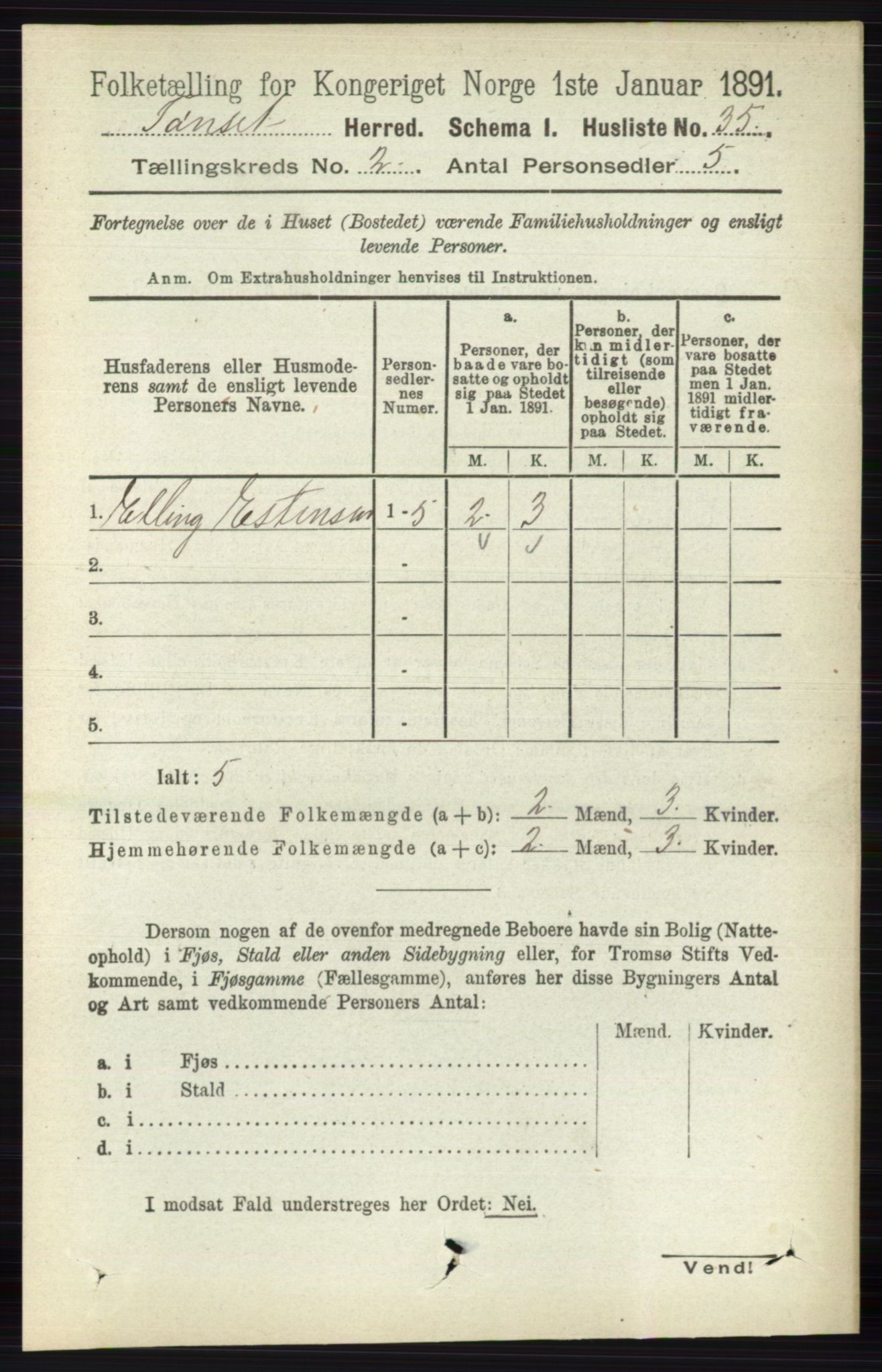 RA, 1891 census for 0437 Tynset, 1891, p. 329