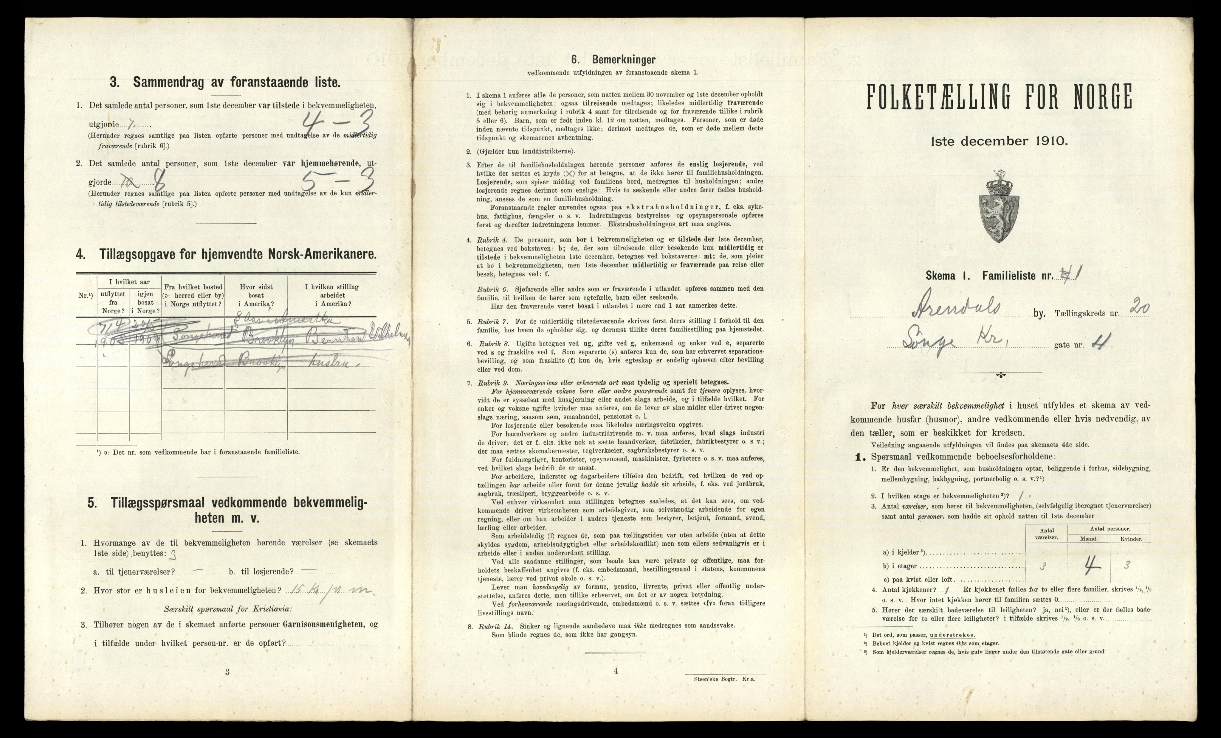 RA, 1910 census for Arendal, 1910, p. 7951