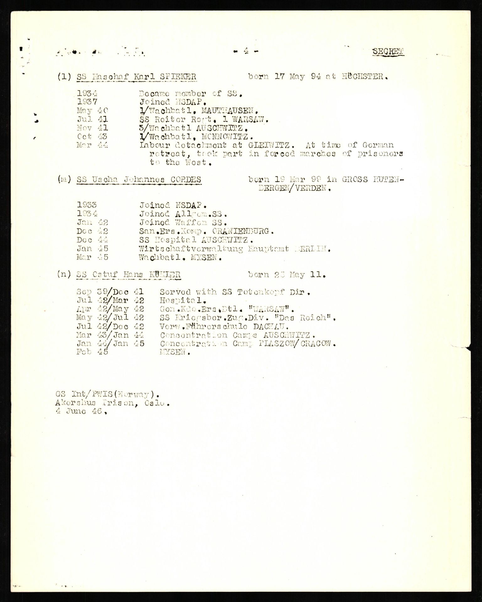 Forsvaret, Forsvarets overkommando II, AV/RA-RAFA-3915/D/Db/L0027: CI Questionaires. Tyske okkupasjonsstyrker i Norge. Tyskere., 1945-1946, p. 205