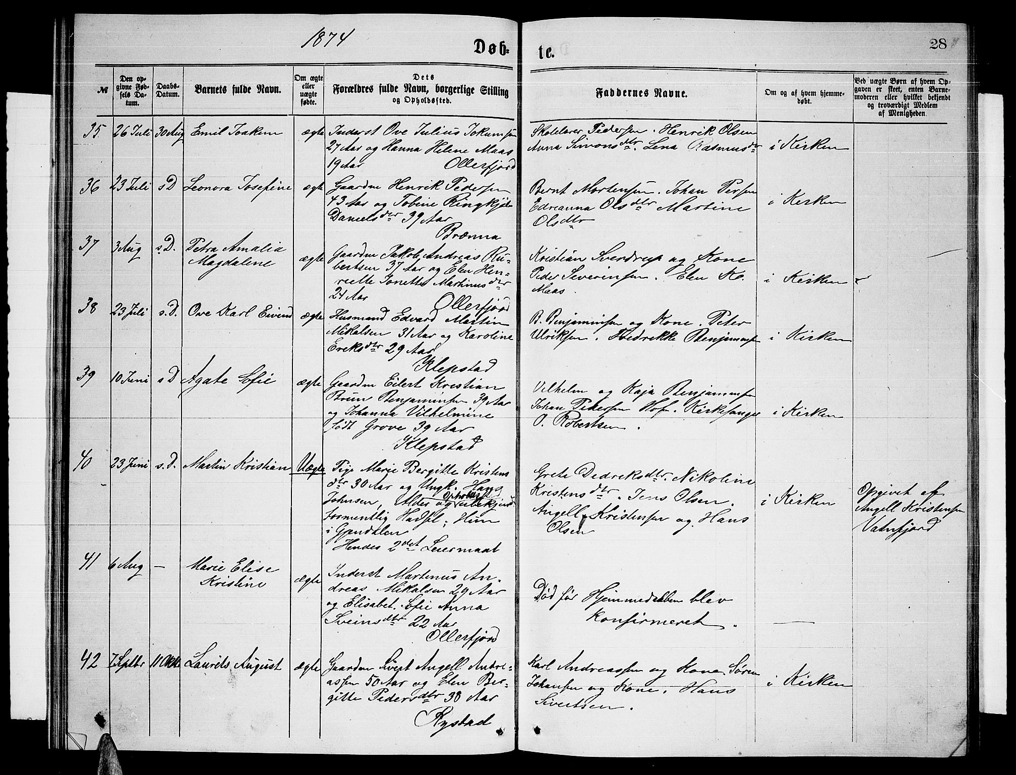 Ministerialprotokoller, klokkerbøker og fødselsregistre - Nordland, AV/SAT-A-1459/876/L1103: Parish register (copy) no. 876C02, 1870-1886, p. 28