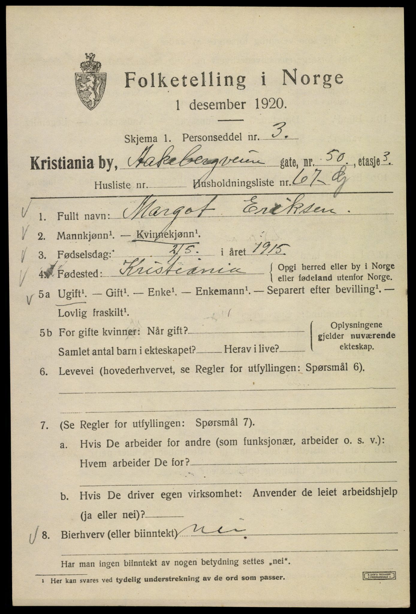 SAO, 1920 census for Kristiania, 1920, p. 136091