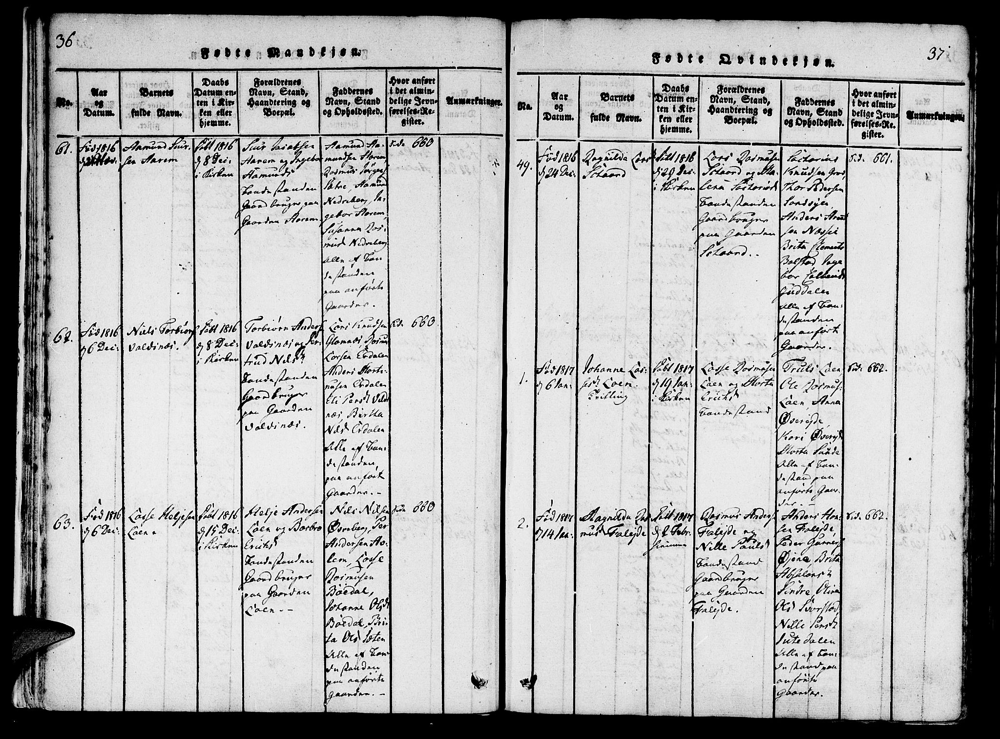 Innvik sokneprestembete, AV/SAB-A-80501: Parish register (official) no. A 2, 1816-1821, p. 36-37