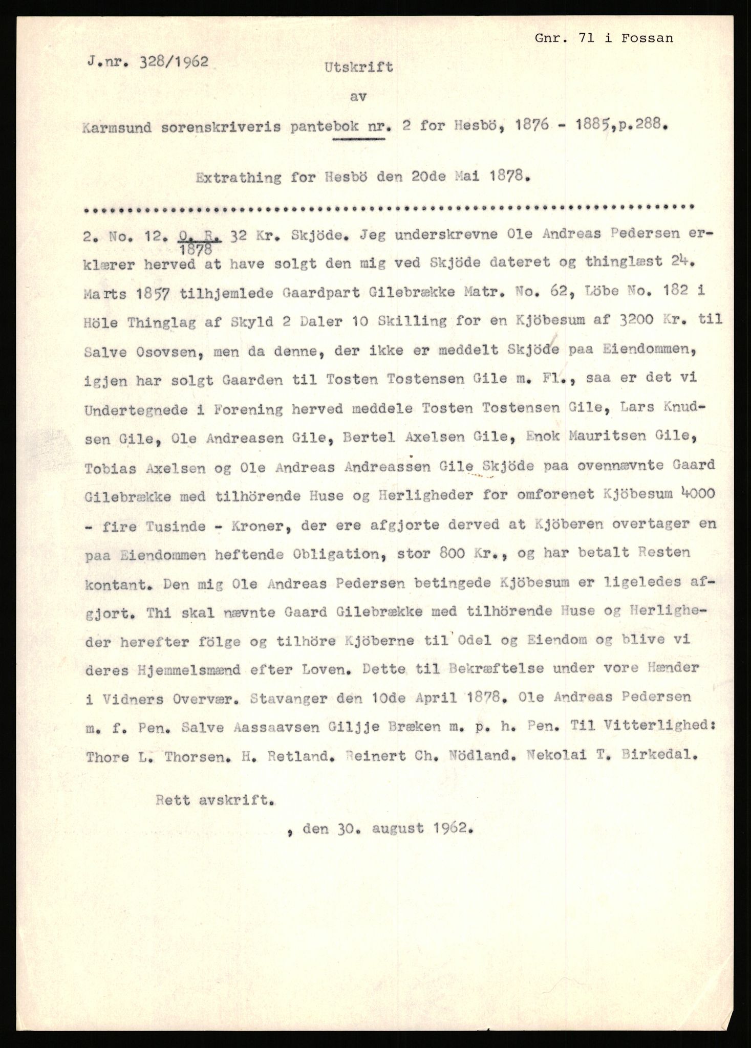 Statsarkivet i Stavanger, SAST/A-101971/03/Y/Yj/L0025: Avskrifter sortert etter gårdsnavn: Garpestad - Gjerde, 1750-1930, p. 356
