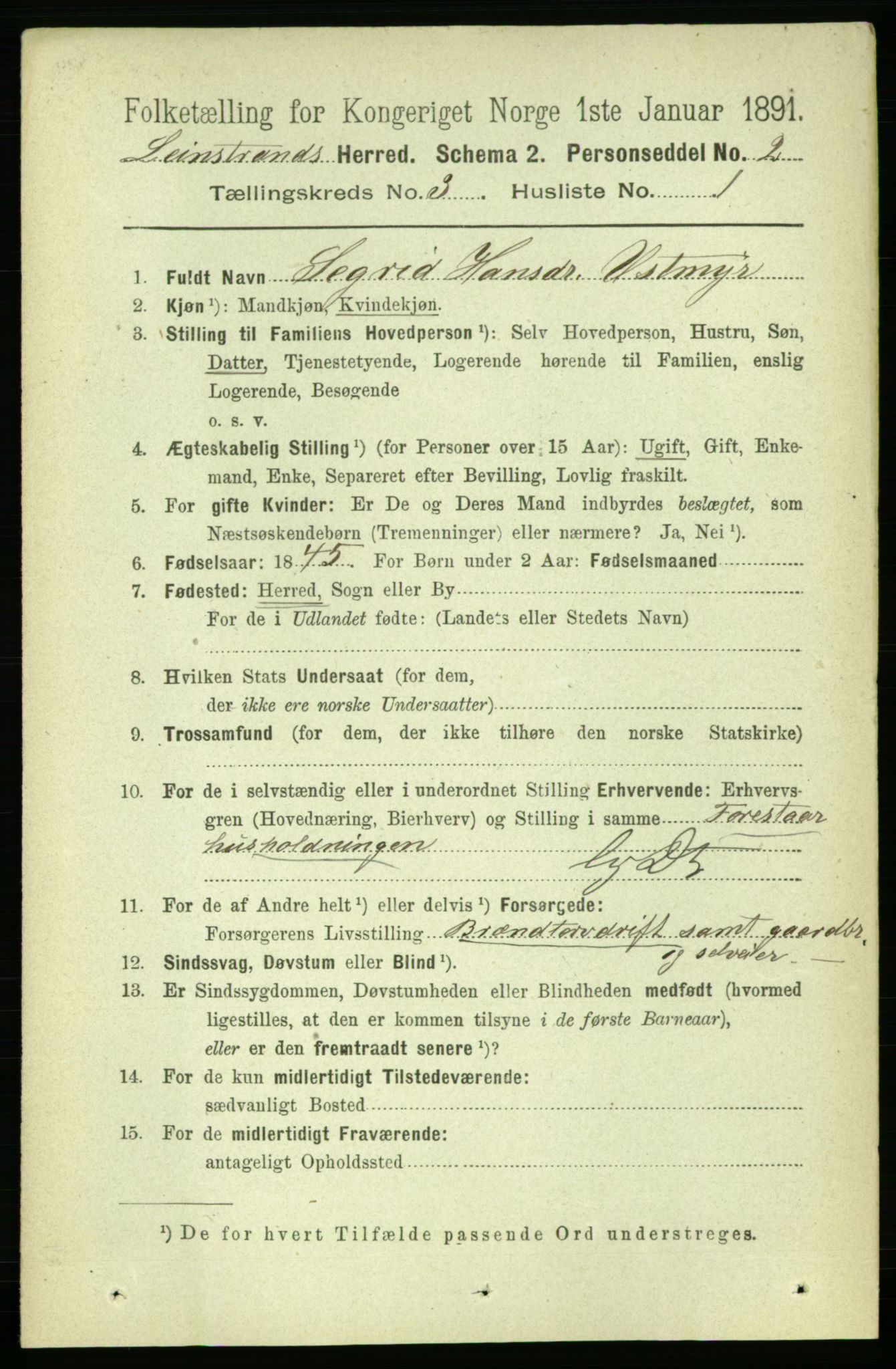 RA, 1891 census for 1654 Leinstrand, 1891, p. 1007