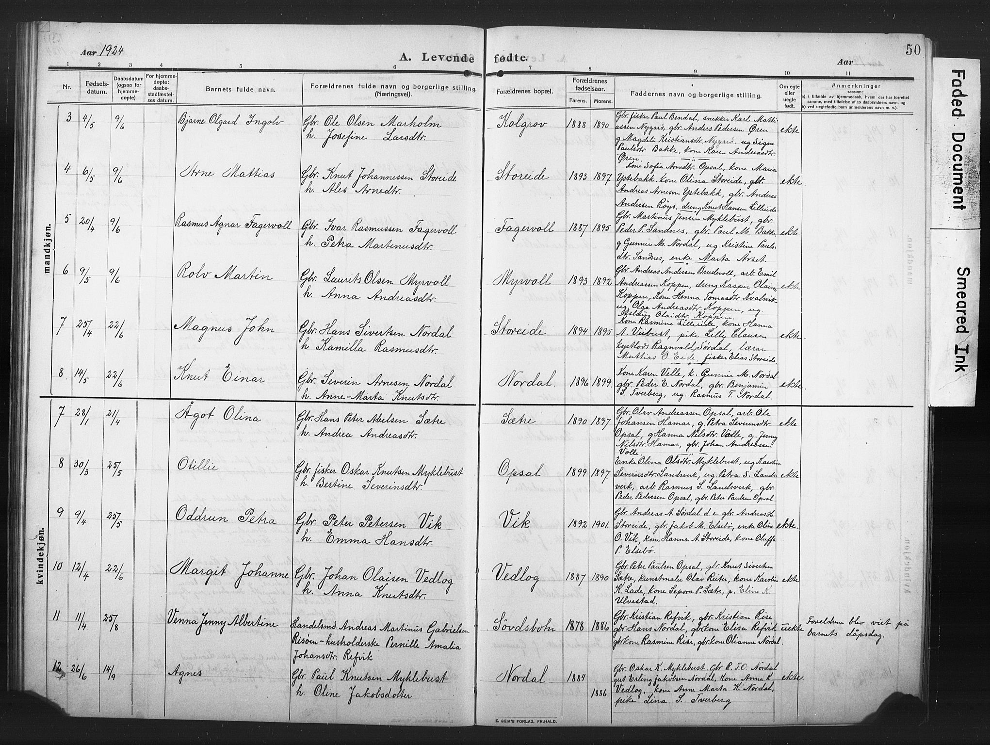 Ministerialprotokoller, klokkerbøker og fødselsregistre - Møre og Romsdal, AV/SAT-A-1454/502/L0028: Parish register (copy) no. 502C02, 1909-1932, p. 50