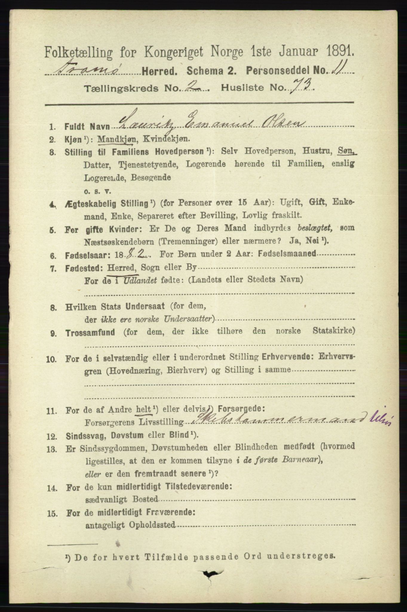 RA, 1891 census for 0921 Tromøy, 1891, p. 885