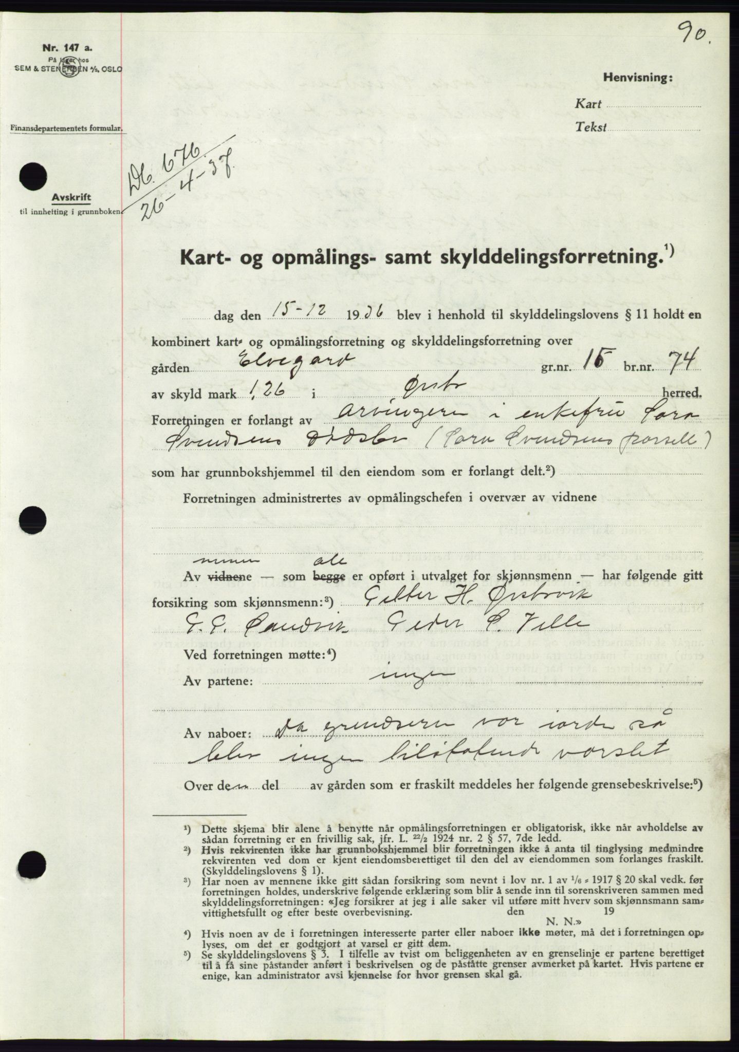 Søre Sunnmøre sorenskriveri, AV/SAT-A-4122/1/2/2C/L0063: Mortgage book no. 57, 1937-1937, Diary no: : 676/1937