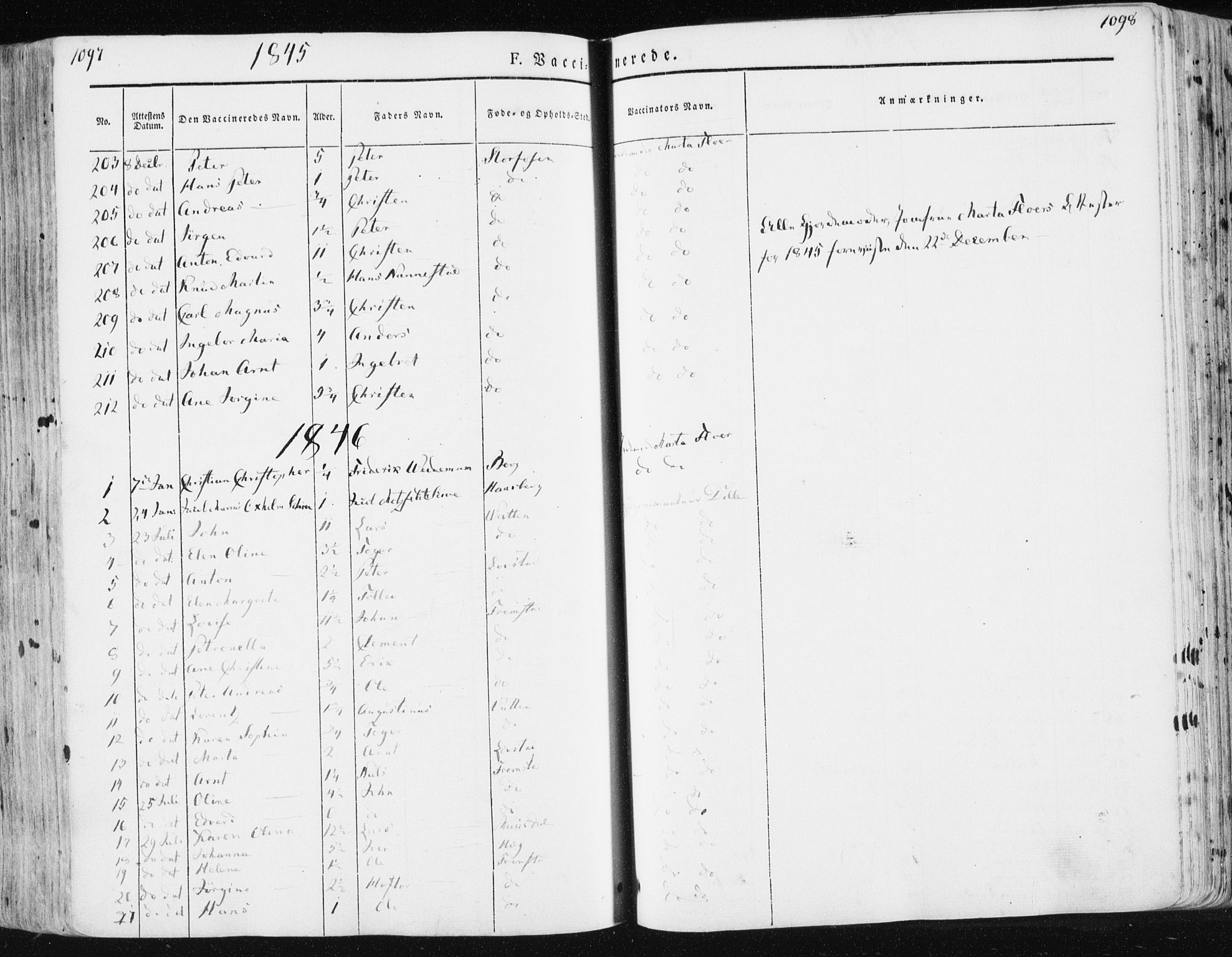 Ministerialprotokoller, klokkerbøker og fødselsregistre - Sør-Trøndelag, SAT/A-1456/659/L0736: Parish register (official) no. 659A06, 1842-1856, p. 1097-1098