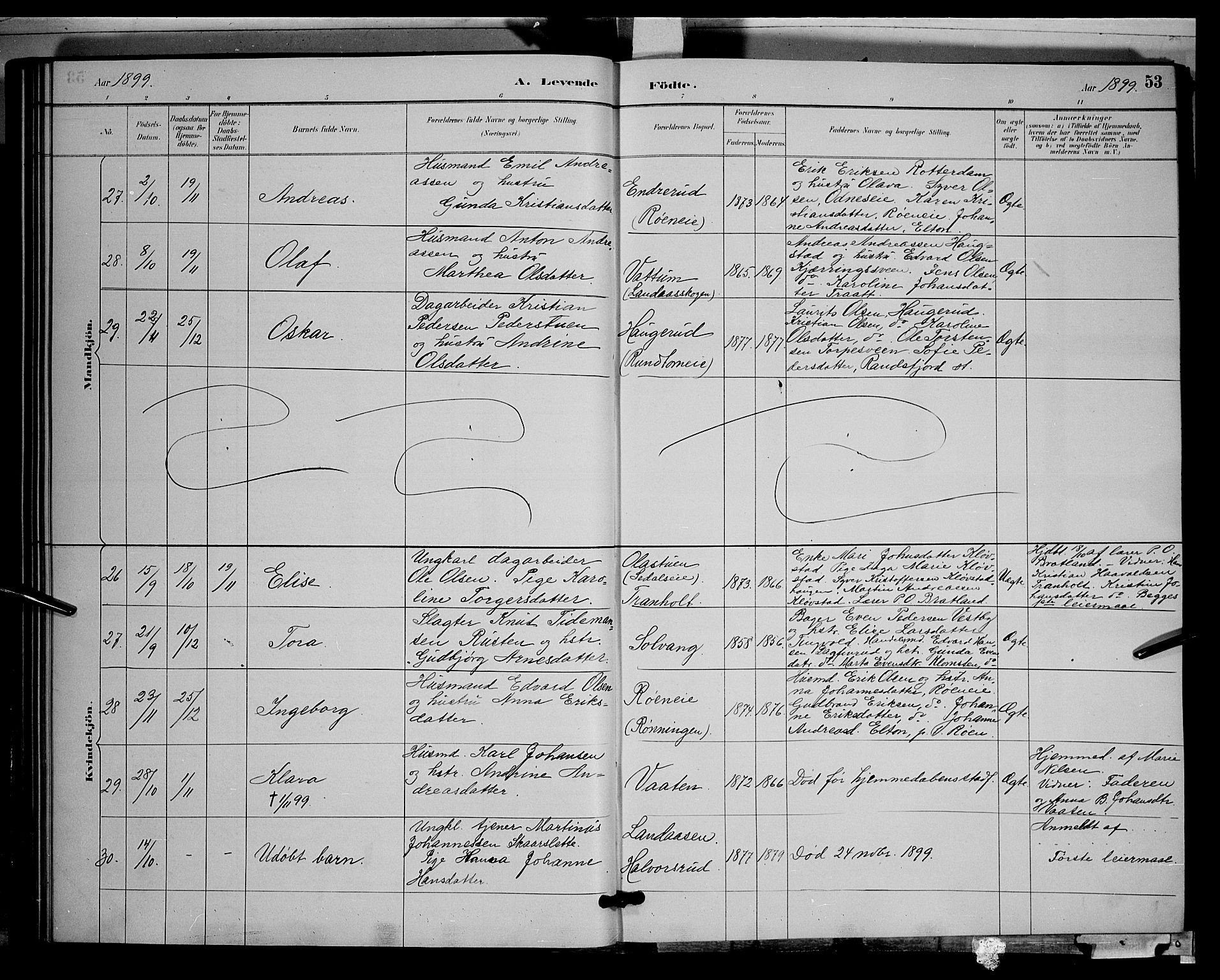 Søndre Land prestekontor, AV/SAH-PREST-122/L/L0003: Parish register (copy) no. 3, 1884-1902, p. 53