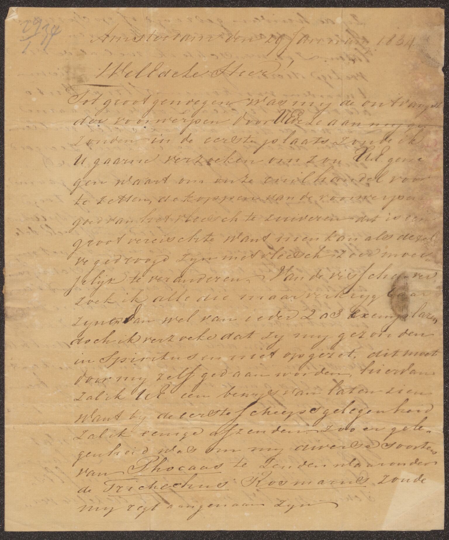 Bergens Museum, UMB/A007/D/Da/L0006/0003: Innkommende brev 1833 - 1834 / Innkommende brev 1834, 1834