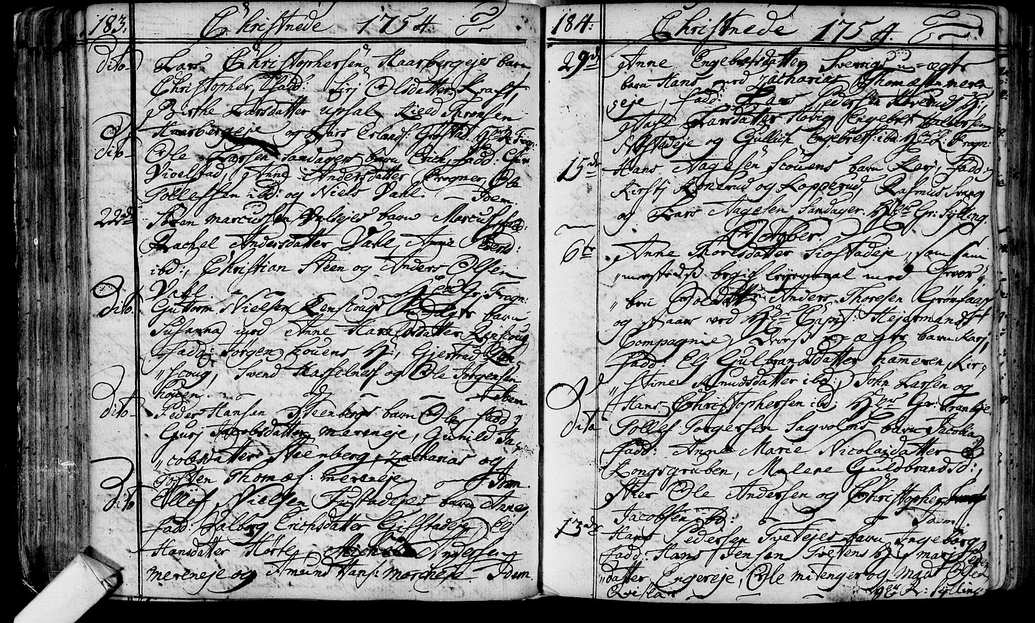 Lier kirkebøker, AV/SAKO-A-230/F/Fa/L0004: Parish register (official) no. I 4, 1749-1764, p. 183-184