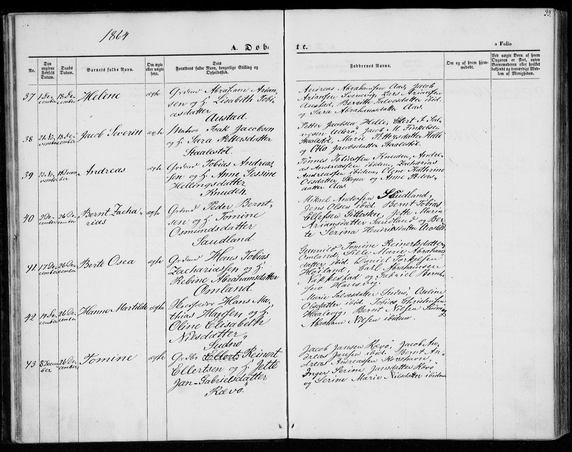 Lyngdal sokneprestkontor, AV/SAK-1111-0029/F/Fa/Faa/L0002: Parish register (official) no. A 2, 1858-1870, p. 33