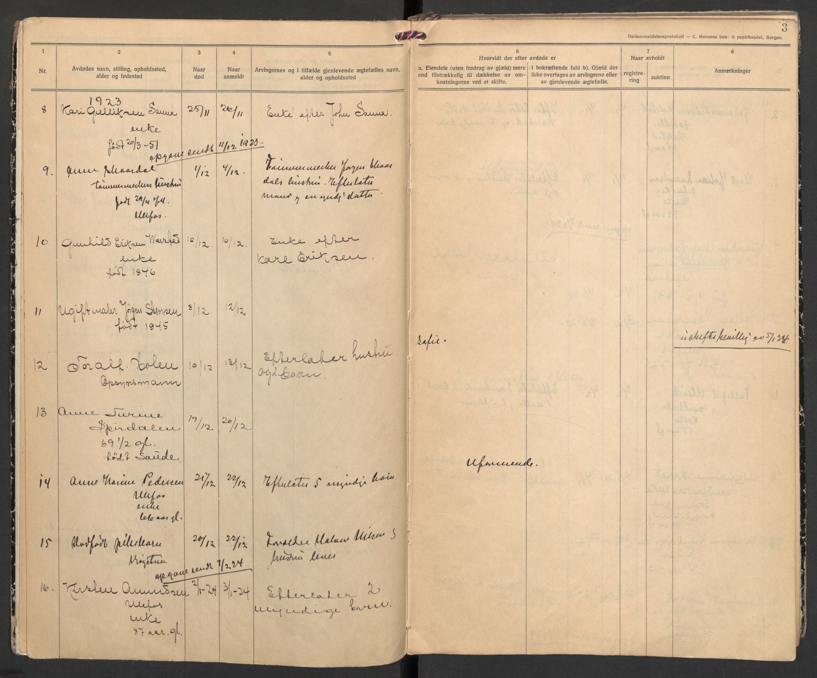 Holla lensmannskontor, AV/SAKO-A-560/H/Ha/L0002/0002: Dødsanmeldelsesprotokoll / Dødsfallsprotokoll, 1923-1932