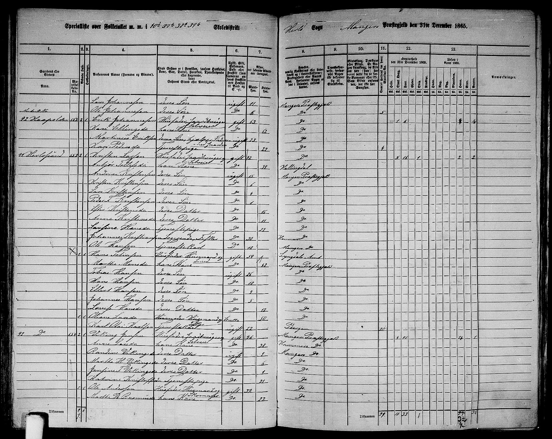 RA, 1865 census for Manger, 1865, p. 164