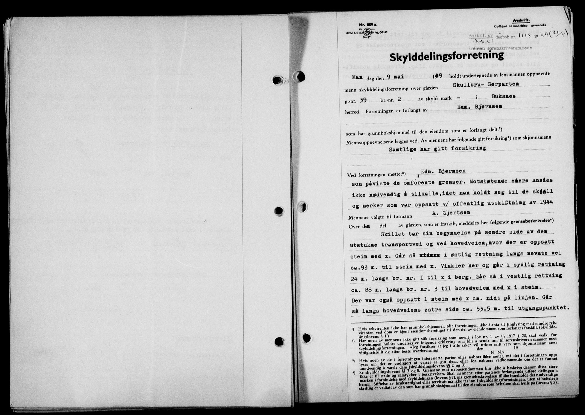 Lofoten sorenskriveri, SAT/A-0017/1/2/2C/L0020a: Mortgage book no. 20a, 1948-1949, Diary no: : 1118/1949