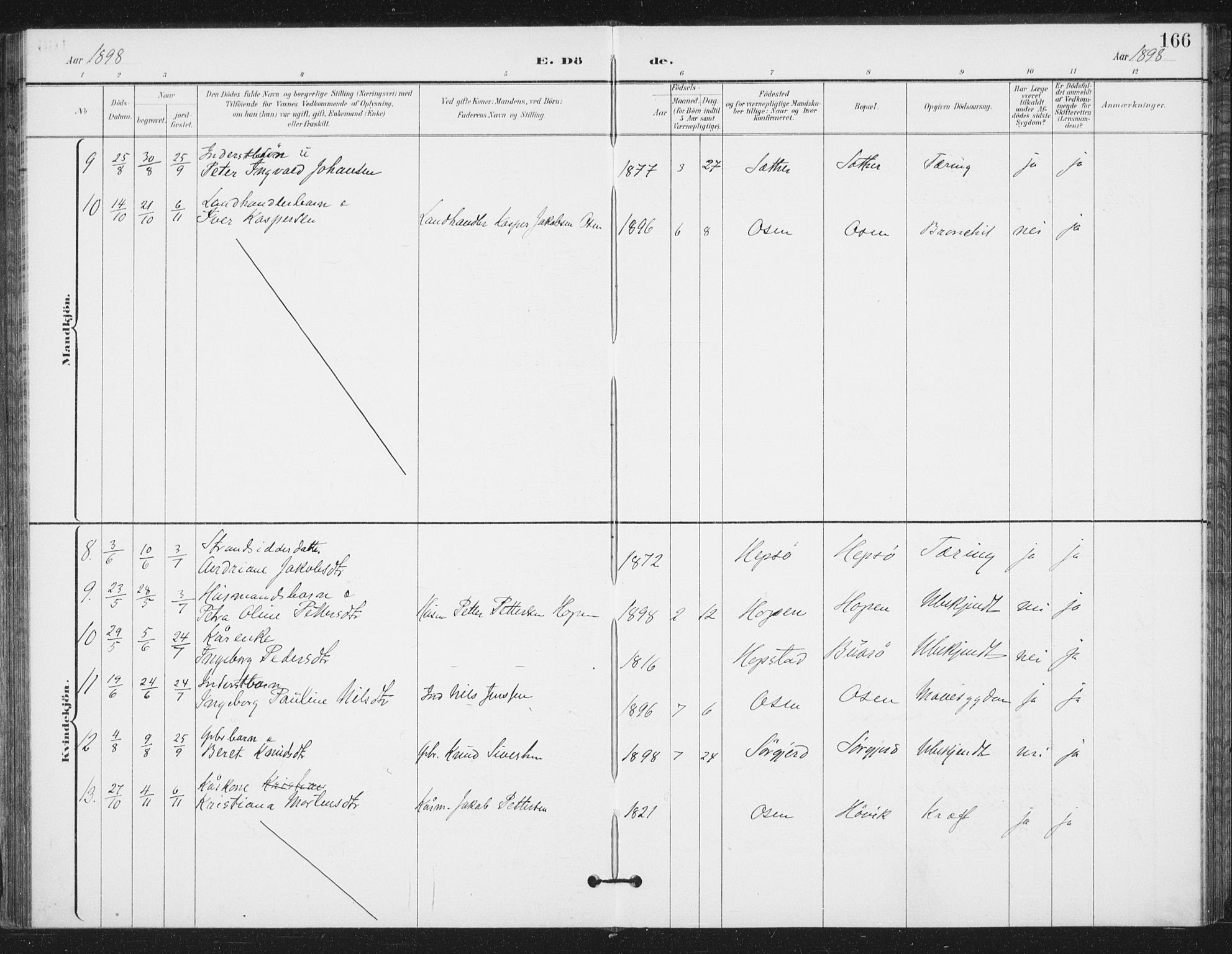 Ministerialprotokoller, klokkerbøker og fødselsregistre - Sør-Trøndelag, SAT/A-1456/658/L0723: Parish register (official) no. 658A02, 1897-1912, p. 166