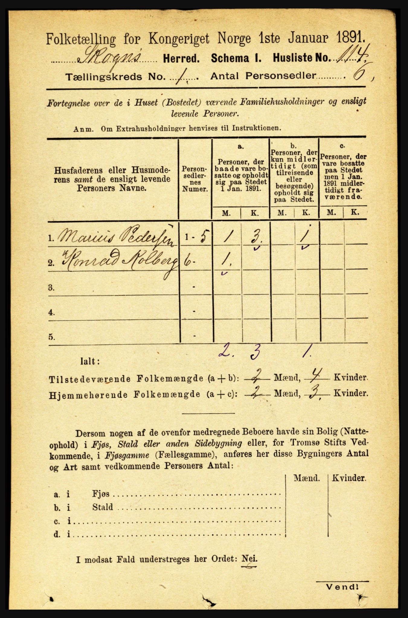 RA, 1891 census for 1719 Skogn, 1891, p. 137