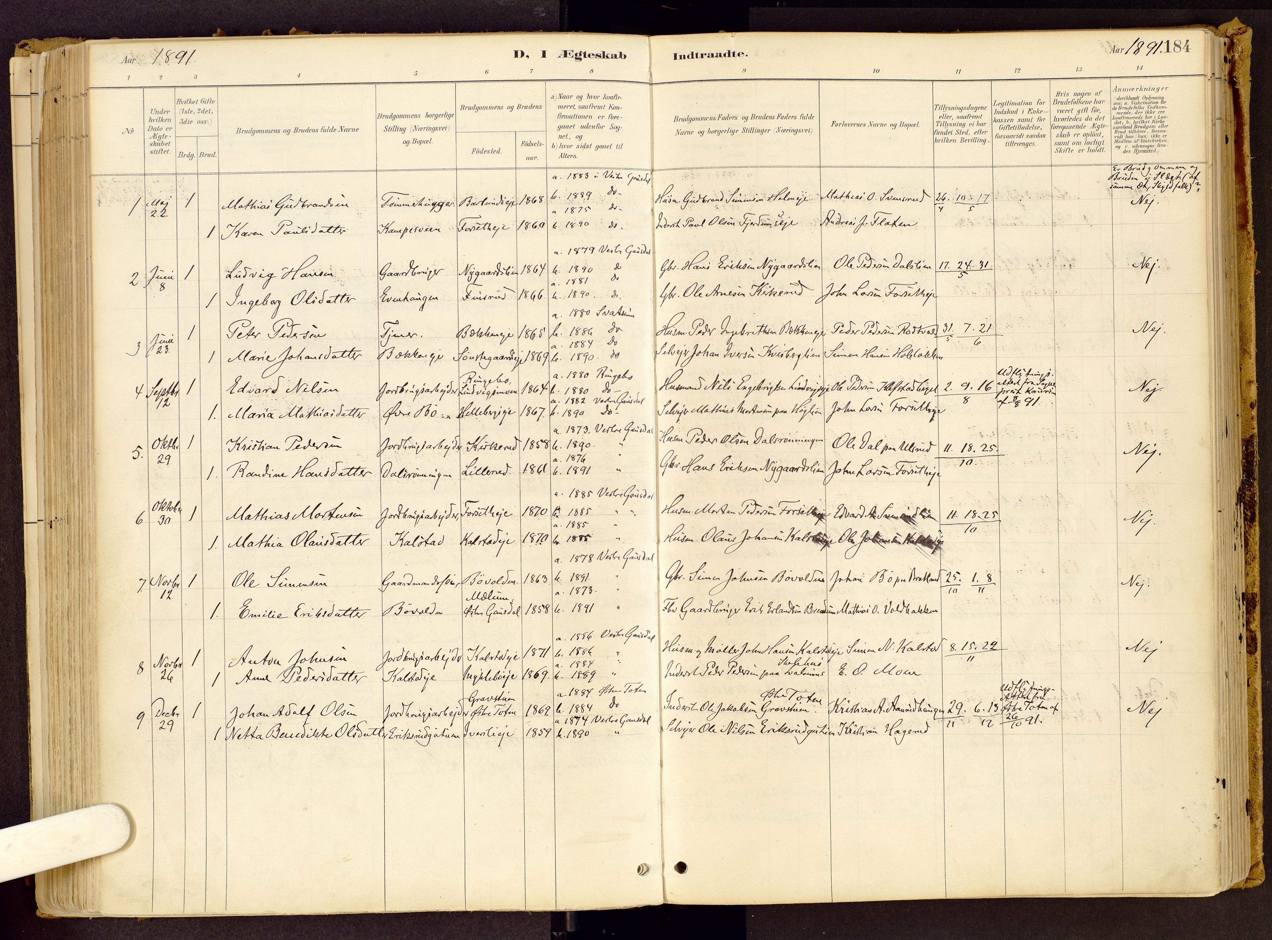 Vestre Gausdal prestekontor, AV/SAH-PREST-094/H/Ha/Haa/L0001: Parish register (official) no. 1, 1887-1914, p. 184