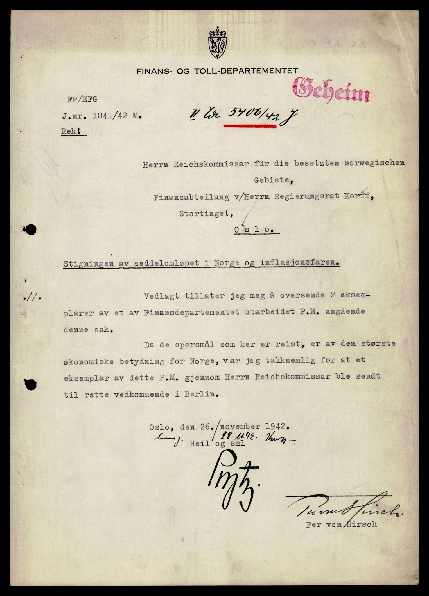 Forsvarets Overkommando. 2 kontor. Arkiv 11.4. Spredte tyske arkivsaker, AV/RA-RAFA-7031/D/Dar/Darb/L0003: Reichskommissariat - Hauptabteilung Vervaltung, 1940-1945, p. 1207