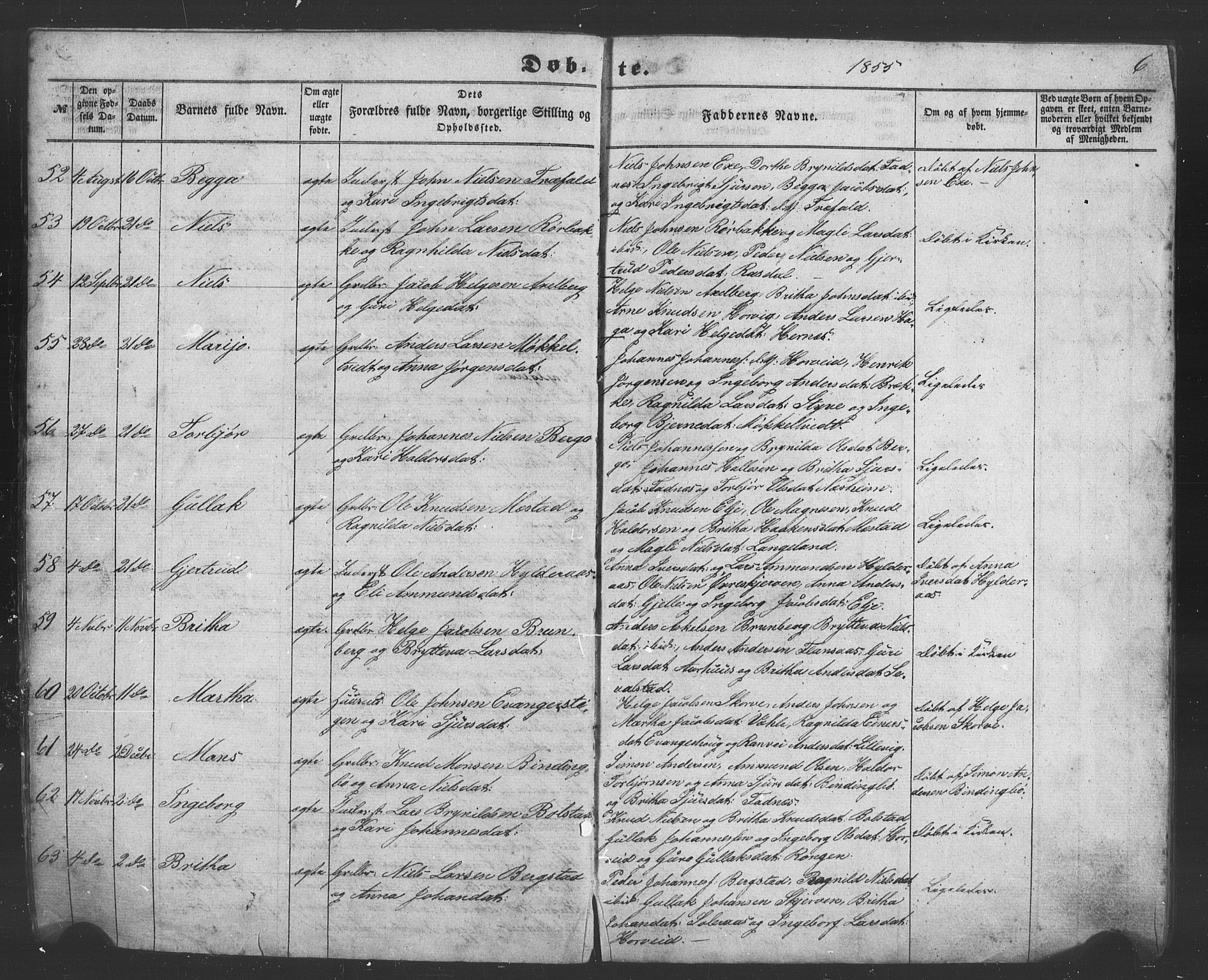 Evanger sokneprestembete, AV/SAB-A-99924: Parish register (copy) no. A 1, 1855-1864, p. 6