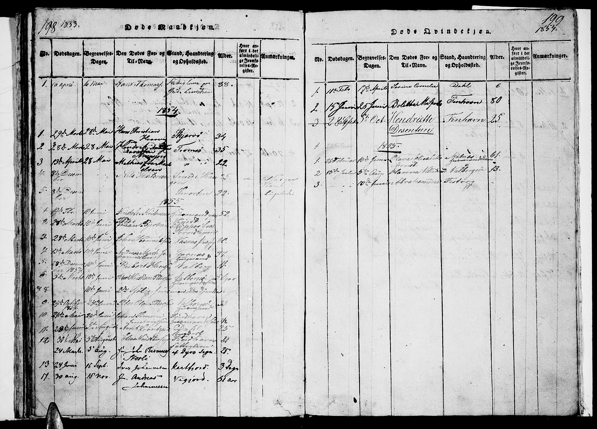 Ministerialprotokoller, klokkerbøker og fødselsregistre - Nordland, AV/SAT-A-1459/884/L1195: Parish register (copy) no. 884C01, 1837-1867, p. 198-199