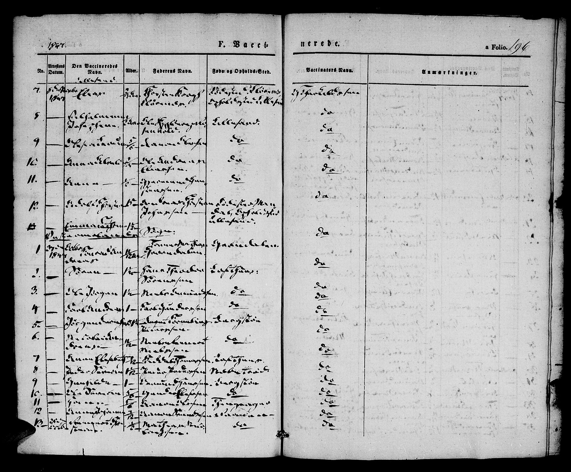 Vestre Moland sokneprestkontor, AV/SAK-1111-0046/F/Fa/Fab/L0005: Parish register (official) no. A 5, 1841-1849, p. 196