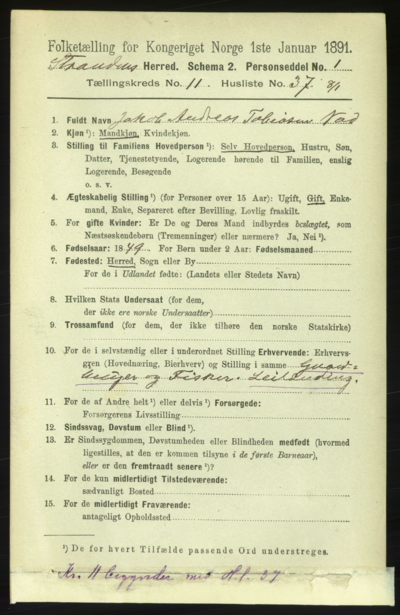 RA, 1891 census for 1525 Stranda, 1891, p. 2477