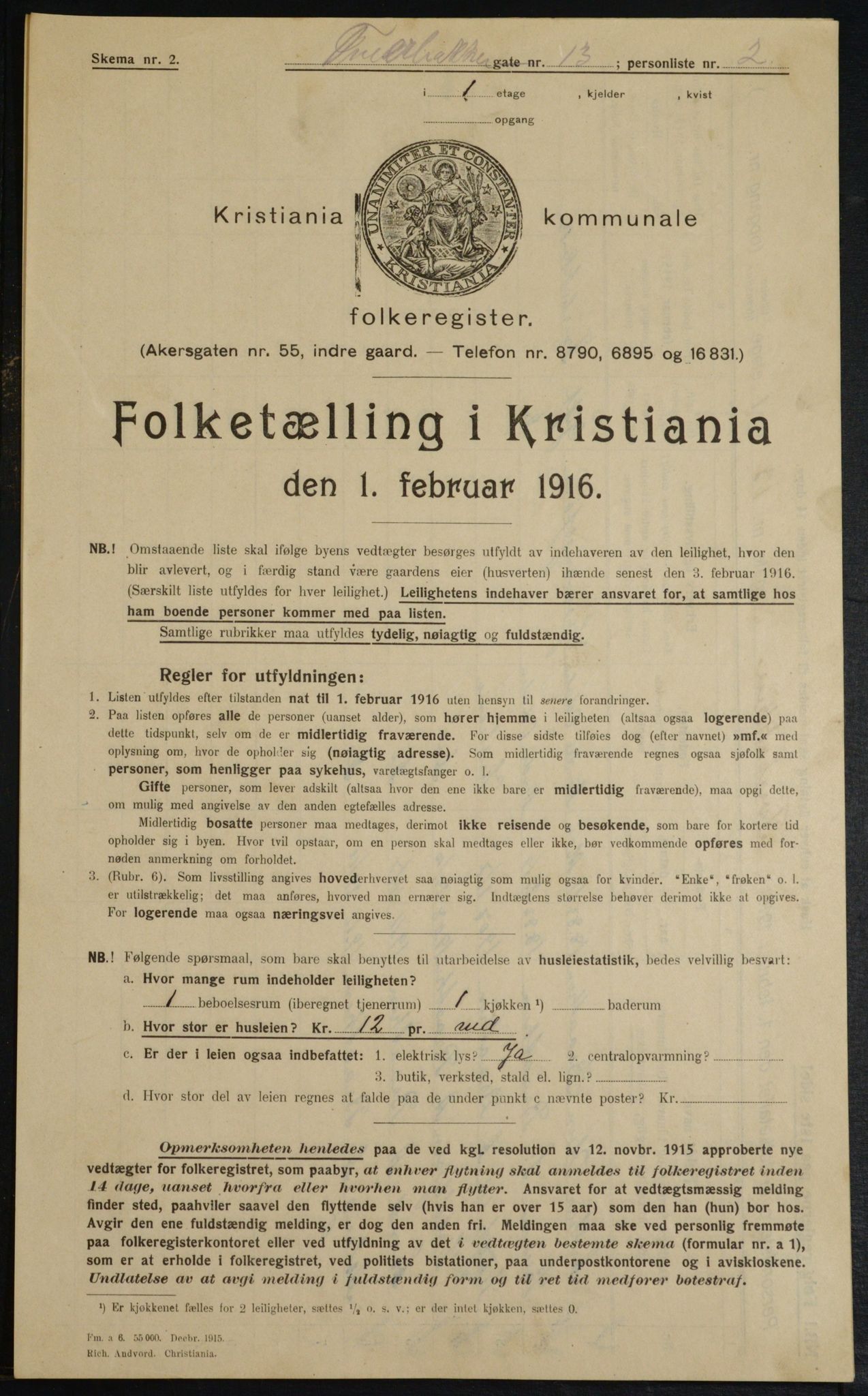 OBA, Municipal Census 1916 for Kristiania, 1916, p. 120662