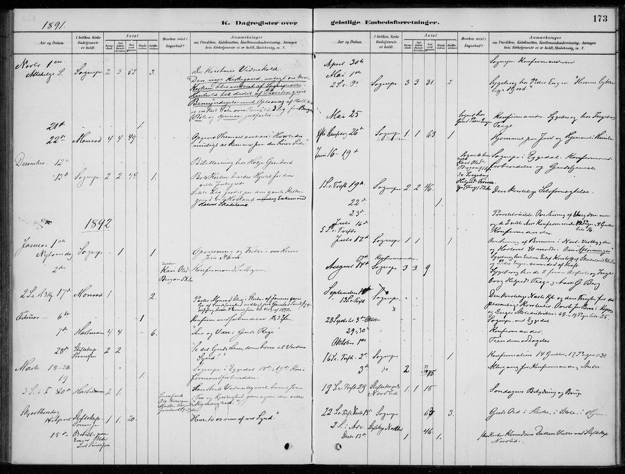 Sigdal kirkebøker, AV/SAKO-A-245/F/Fc/L0001: Parish register (official) no. III 1, 1879-1893, p. 173