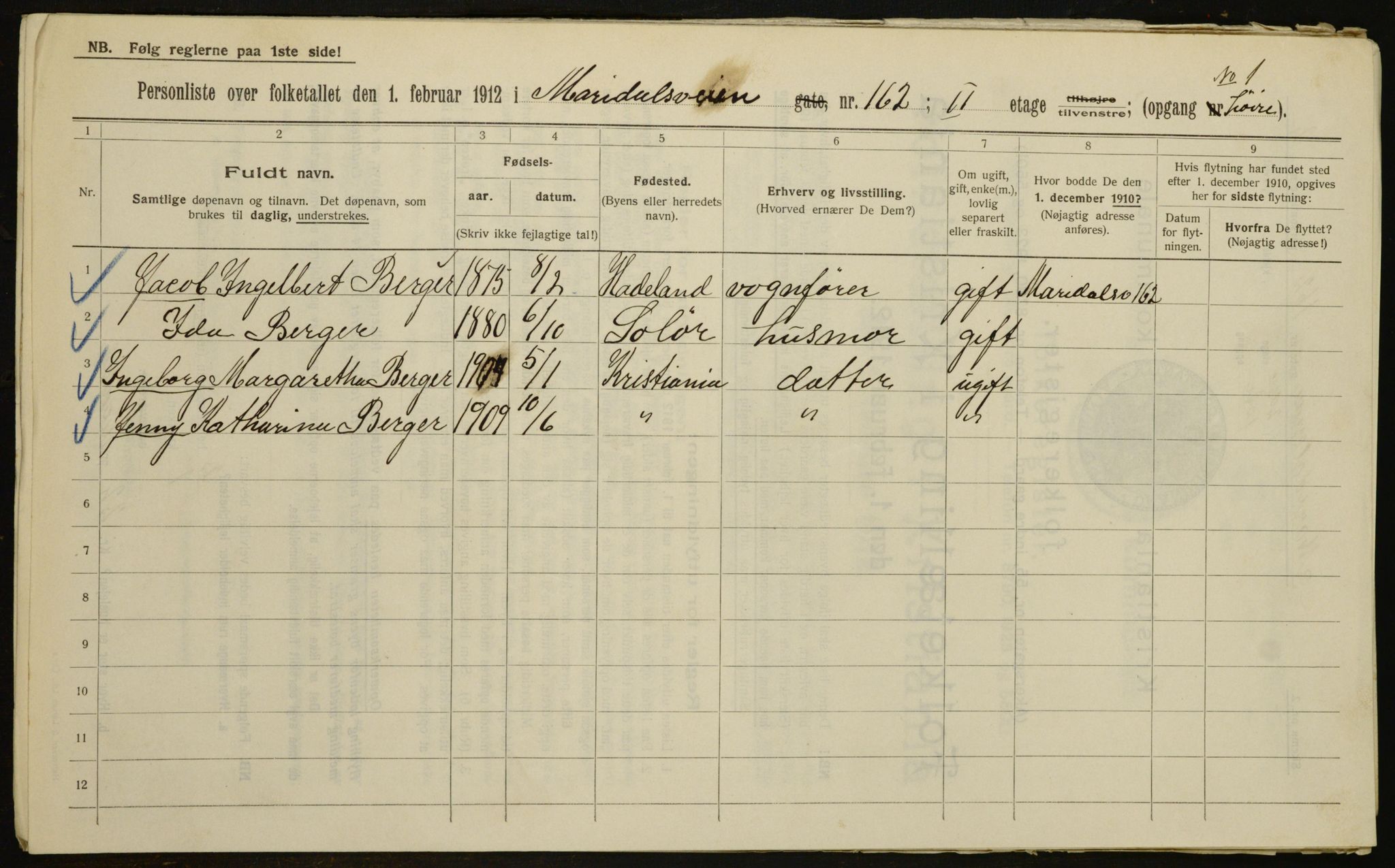 OBA, Municipal Census 1912 for Kristiania, 1912, p. 62640