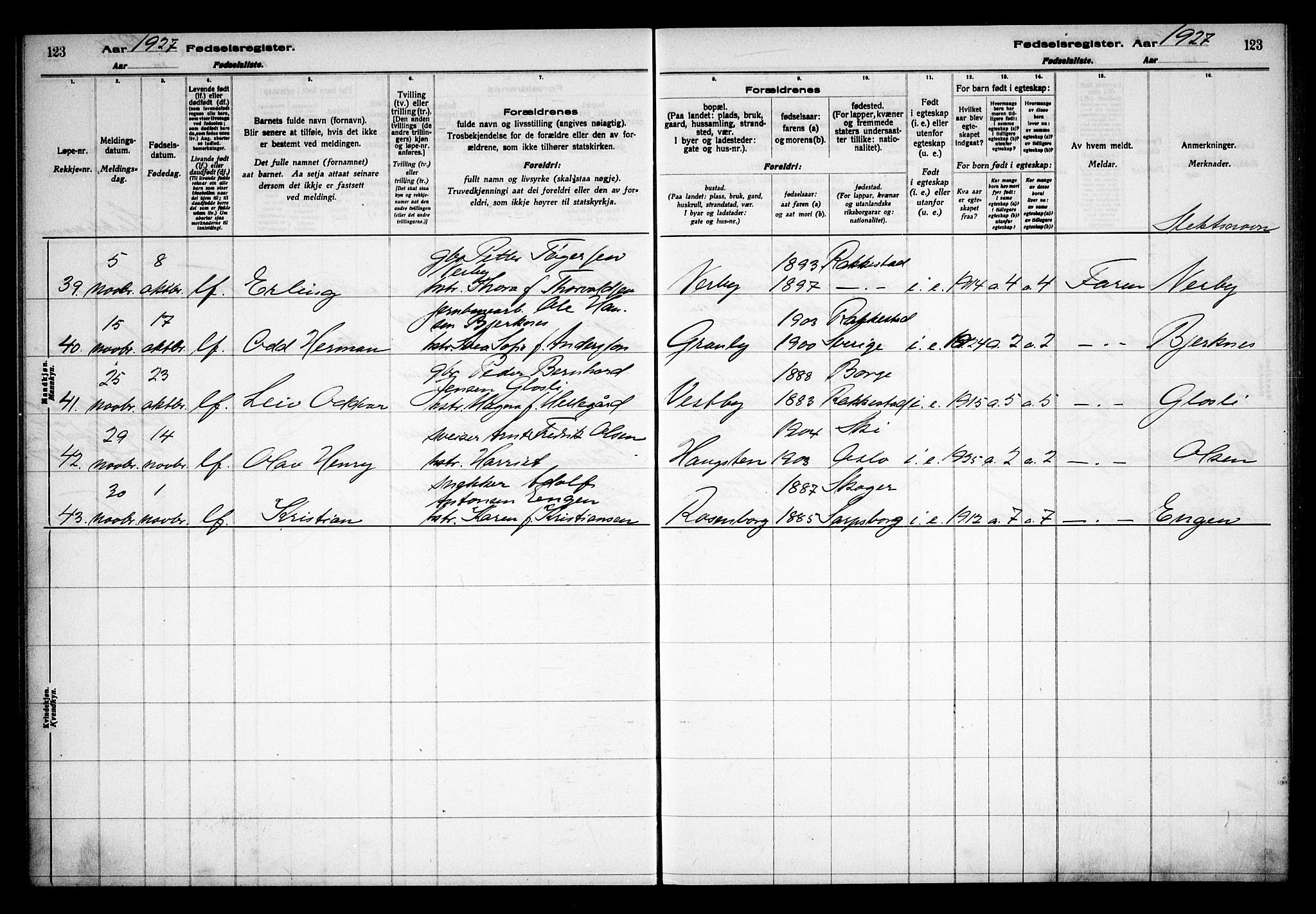 Rakkestad prestekontor Kirkebøker, AV/SAO-A-2008/J/Ja/L0001: Birth register no. I 1, 1916-1936, p. 123