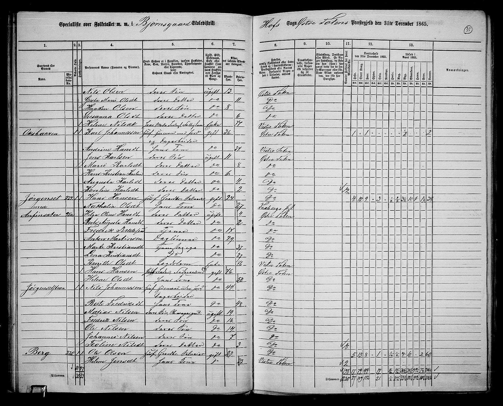 RA, 1865 census for Østre Toten, 1865, p. 164