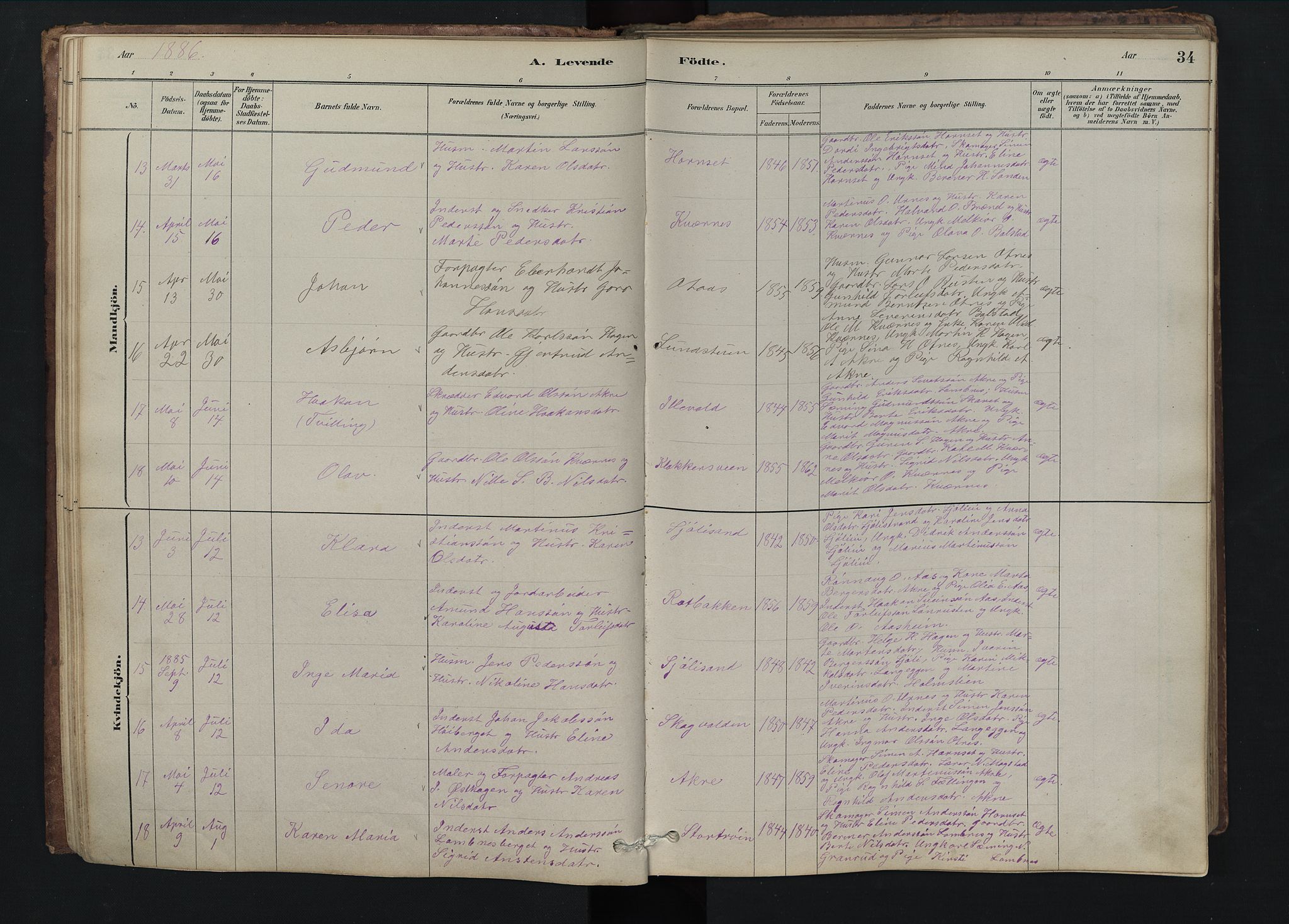 Rendalen prestekontor, AV/SAH-PREST-054/H/Ha/Hab/L0009: Parish register (copy) no. 9, 1879-1902, p. 34