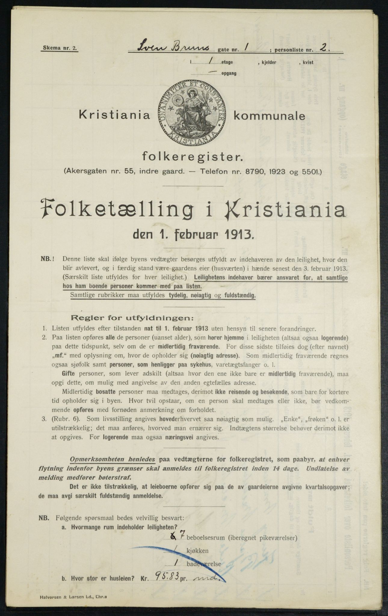 OBA, Municipal Census 1913 for Kristiania, 1913, p. 104845