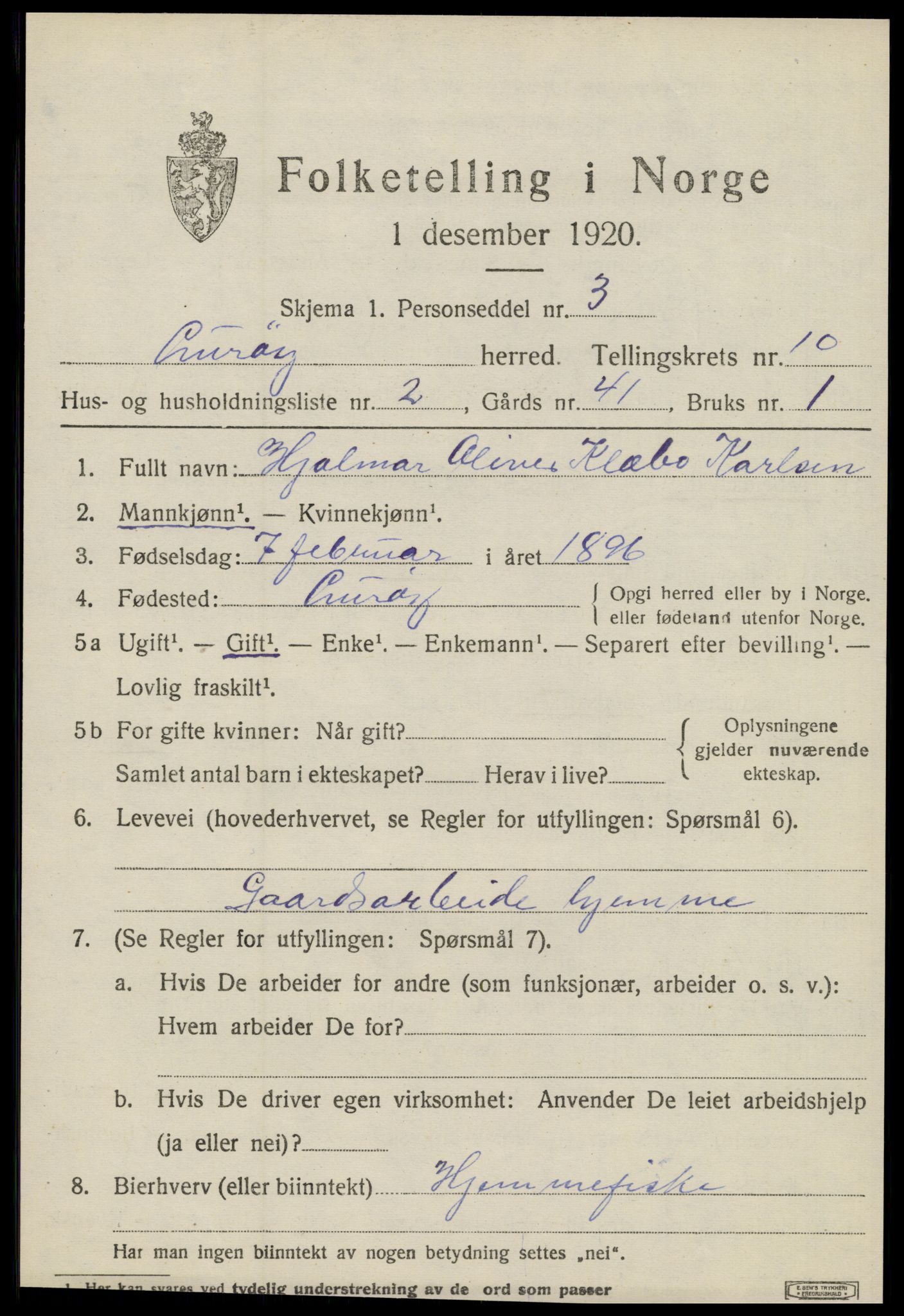 SAT, 1920 census for Lurøy, 1920, p. 4437