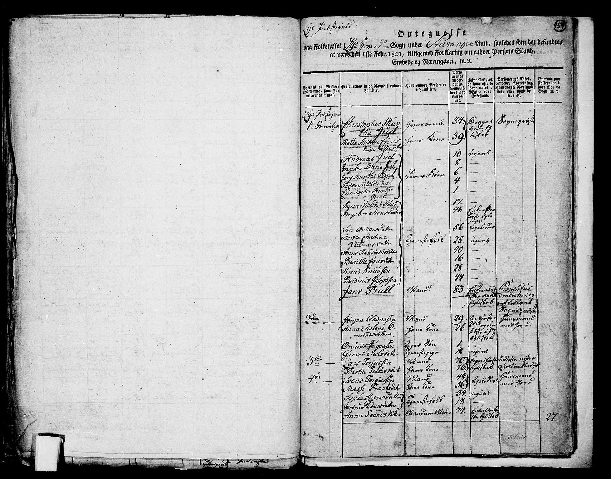 RA, 1801 census for 1121P Lye, 1801, p. 156b-157a