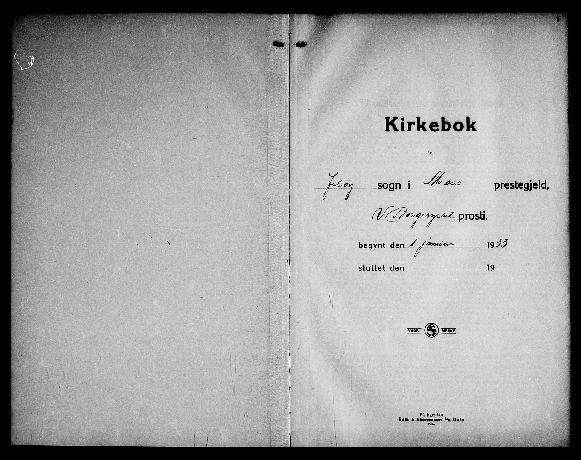 Moss prestekontor Kirkebøker, AV/SAO-A-2003/G/Gb/L0005: Parish register (copy) no. II 5, 1933-1946, p. 1