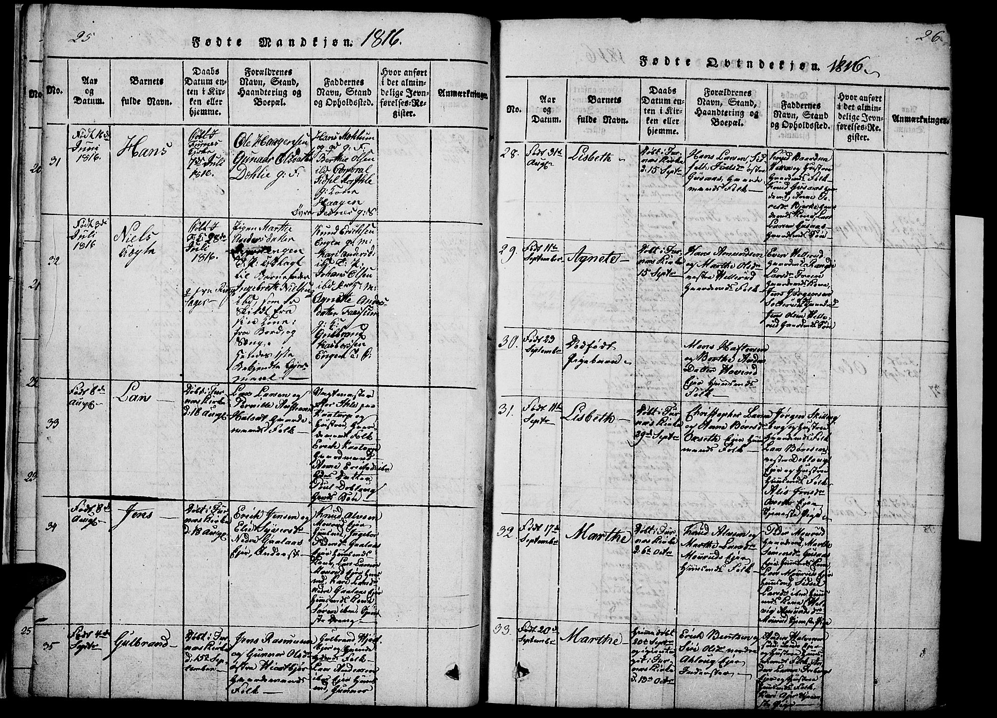 Vang prestekontor, Hedmark, SAH/PREST-008/H/Ha/Haa/L0008: Parish register (official) no. 8, 1815-1826, p. 25-26