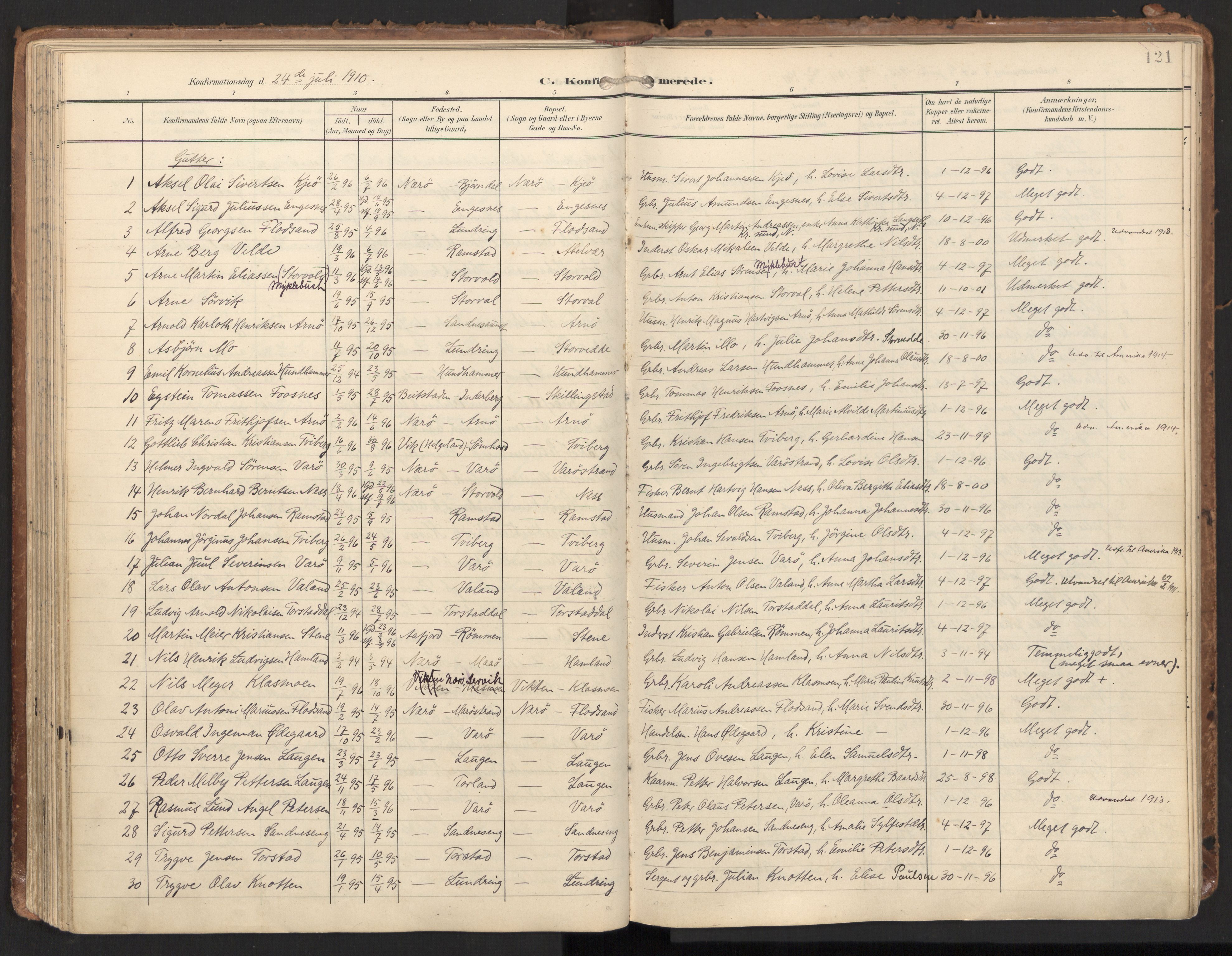 Ministerialprotokoller, klokkerbøker og fødselsregistre - Nord-Trøndelag, SAT/A-1458/784/L0677: Parish register (official) no. 784A12, 1900-1920, p. 121
