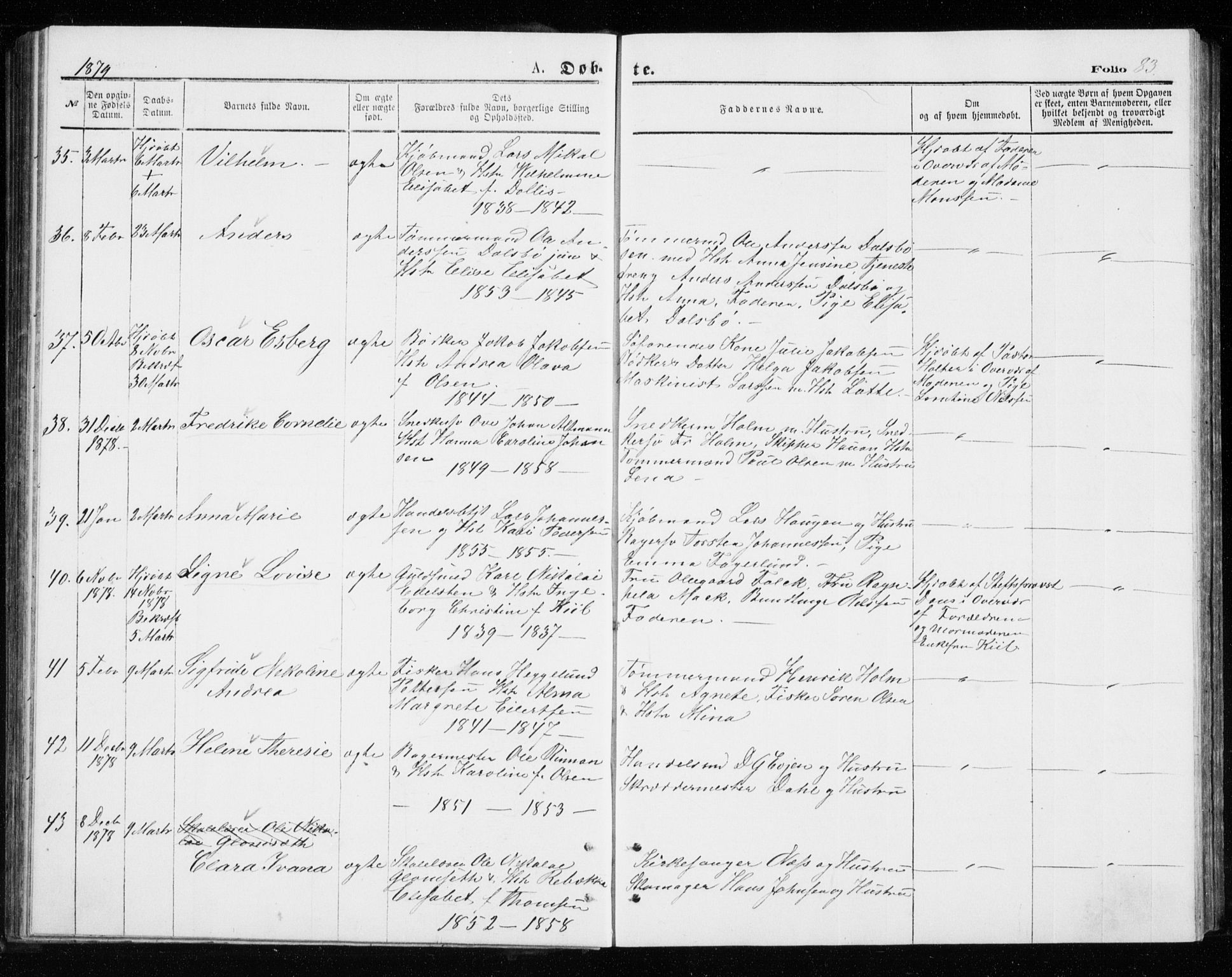 Tromsø sokneprestkontor/stiftsprosti/domprosti, AV/SATØ-S-1343/G/Gb/L0008klokker: Parish register (copy) no. 8, 1875-1879, p. 83