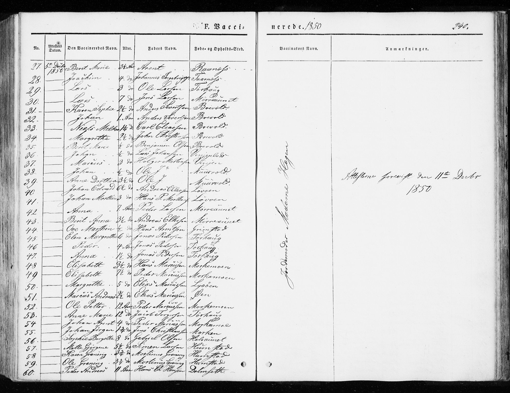 Ministerialprotokoller, klokkerbøker og fødselsregistre - Sør-Trøndelag, SAT/A-1456/655/L0677: Parish register (official) no. 655A06, 1847-1860, p. 240
