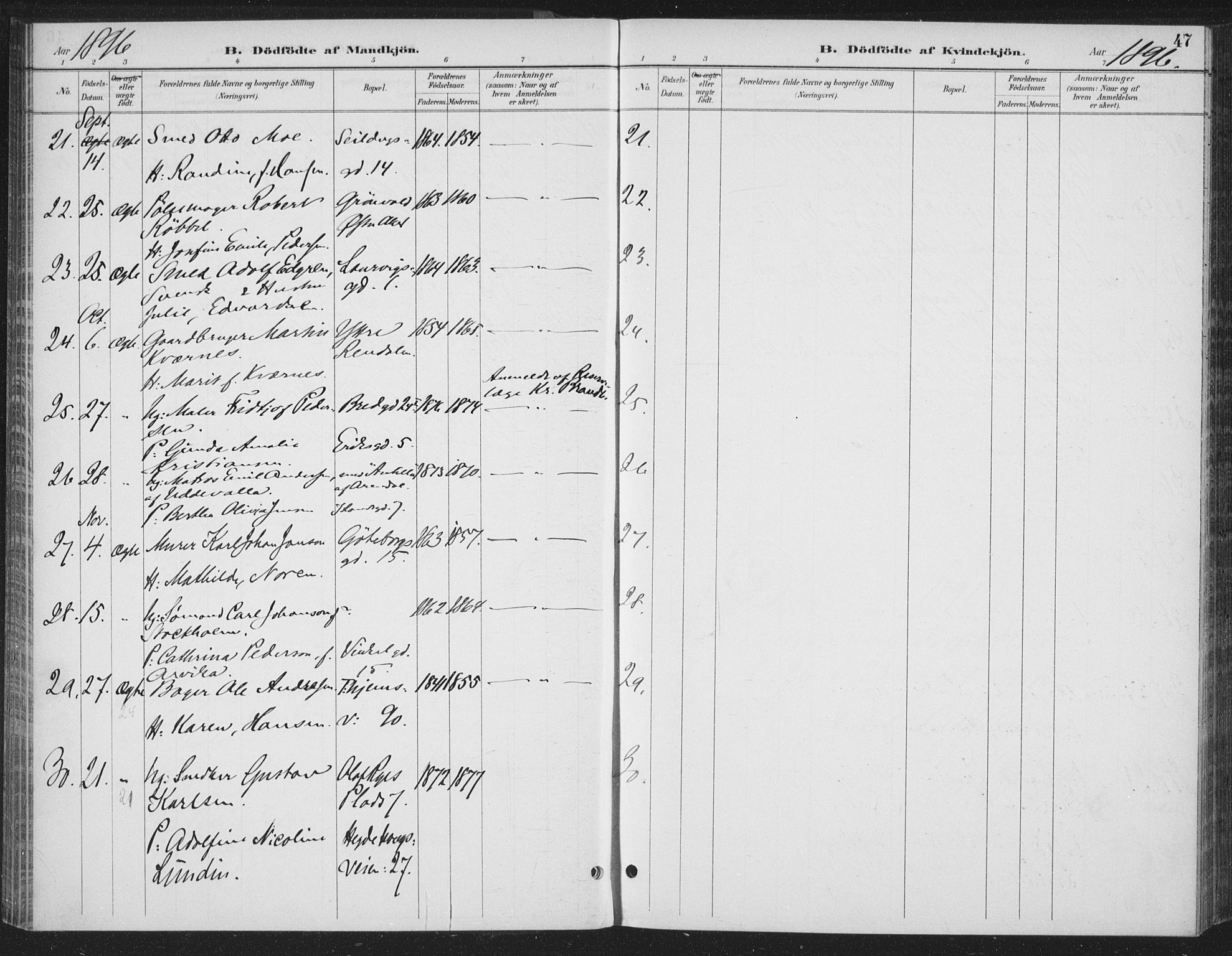 Rikshospitalet prestekontor Kirkebøker, AV/SAO-A-10309b/F/L0010: Parish register (official) no. 10, 1888-1912, p. 47