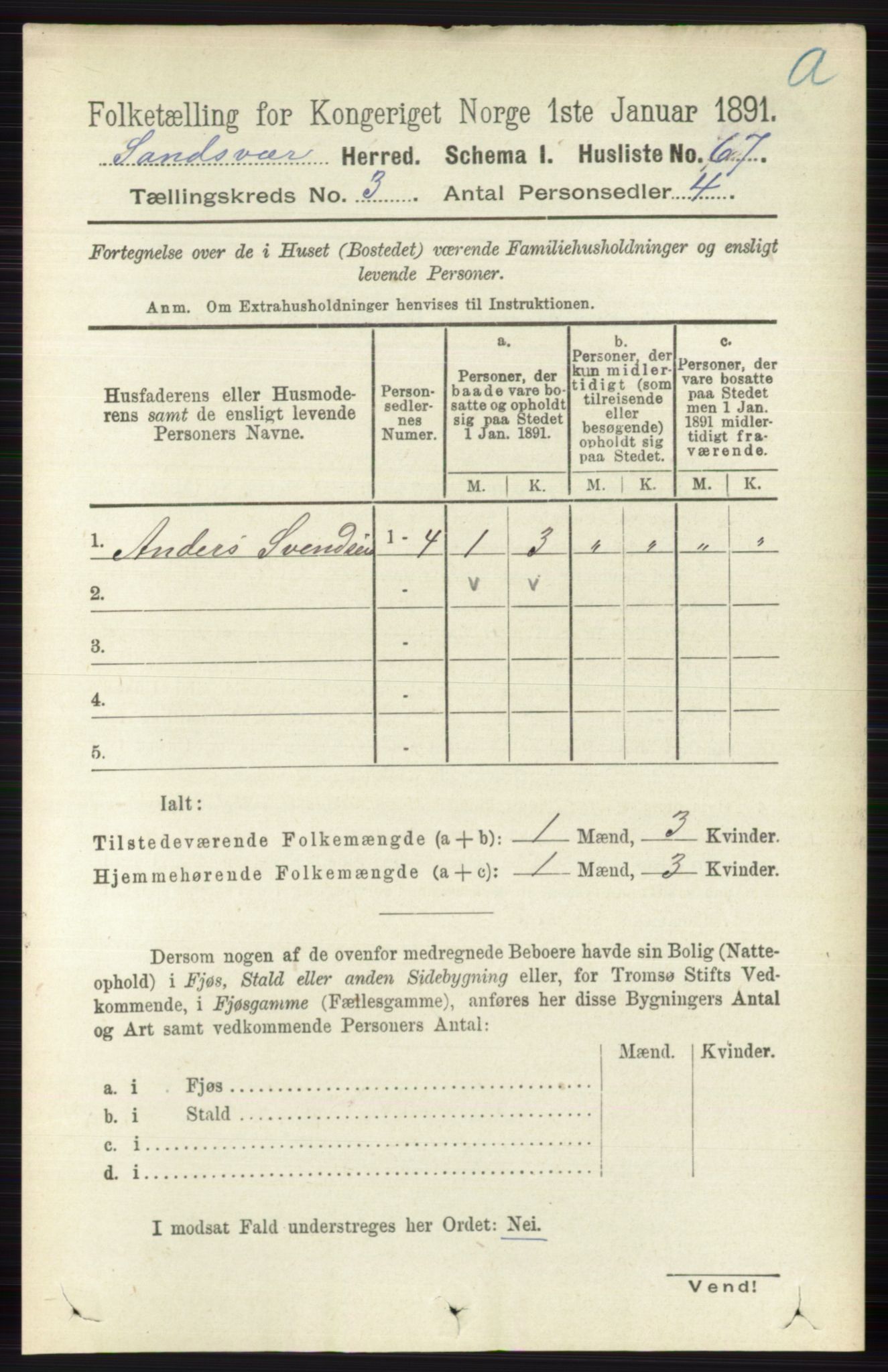 RA, 1891 census for 0629 Sandsvær, 1891, p. 1268