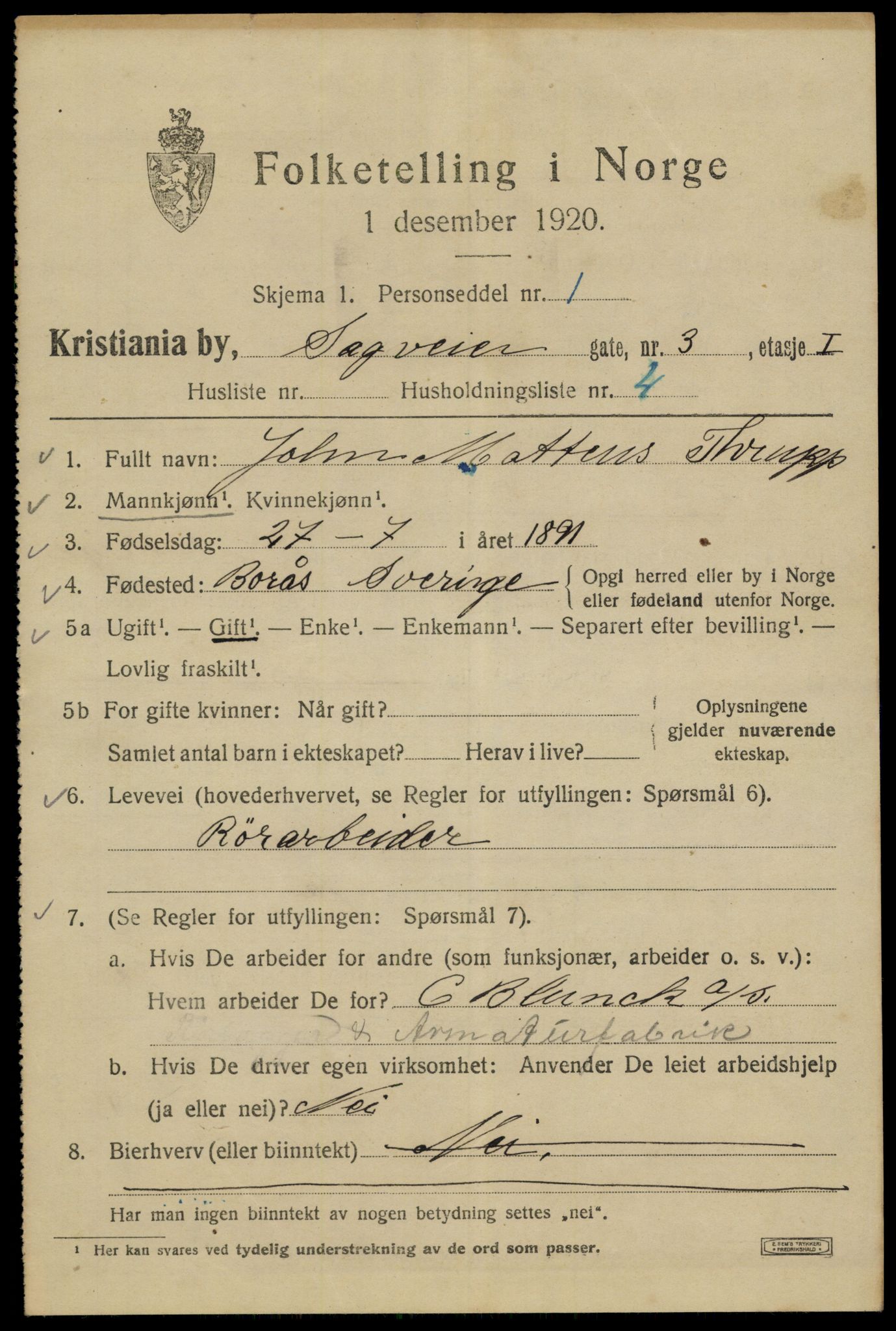 SAO, 1920 census for Kristiania, 1920, p. 476905