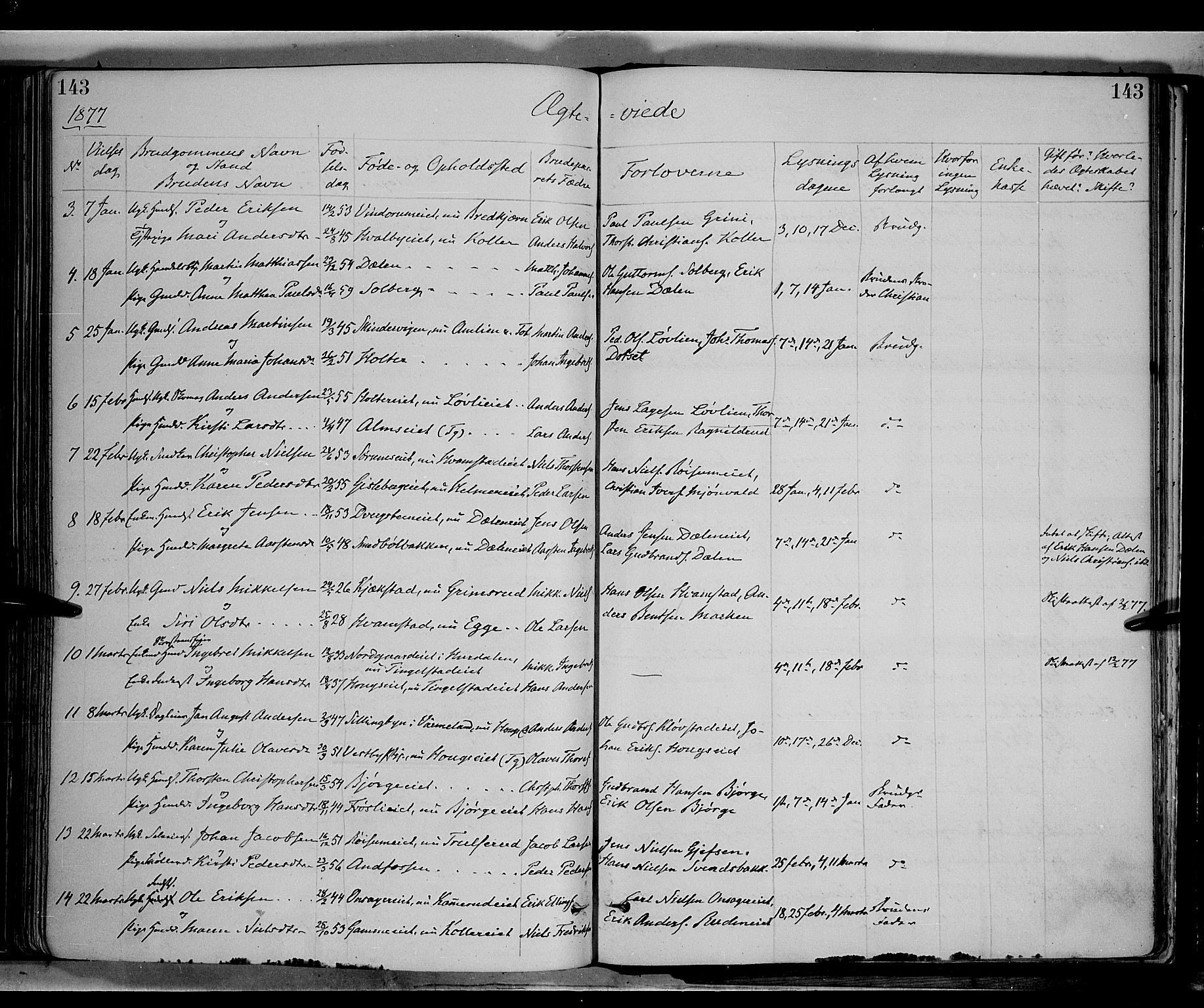 Gran prestekontor, SAH/PREST-112/H/Ha/Haa/L0013: Parish register (official) no. 13, 1875-1879, p. 143