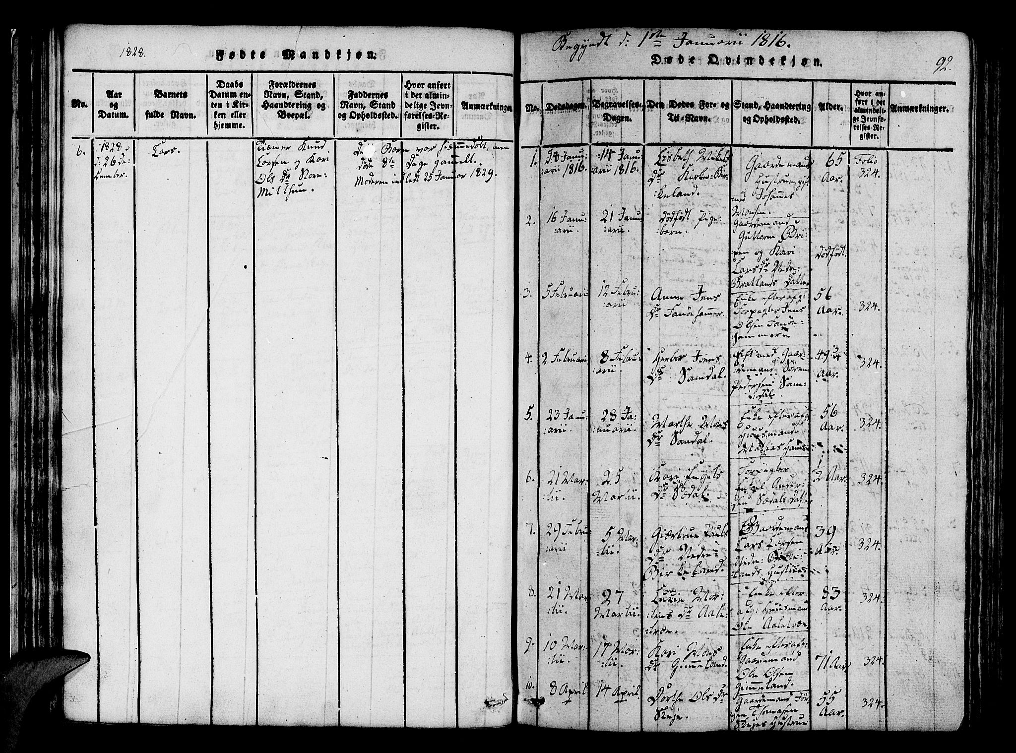 Fana Sokneprestembete, SAB/A-75101/H/Haa/Haaa/L0007: Parish register (official) no. A 7, 1816-1828, p. 92