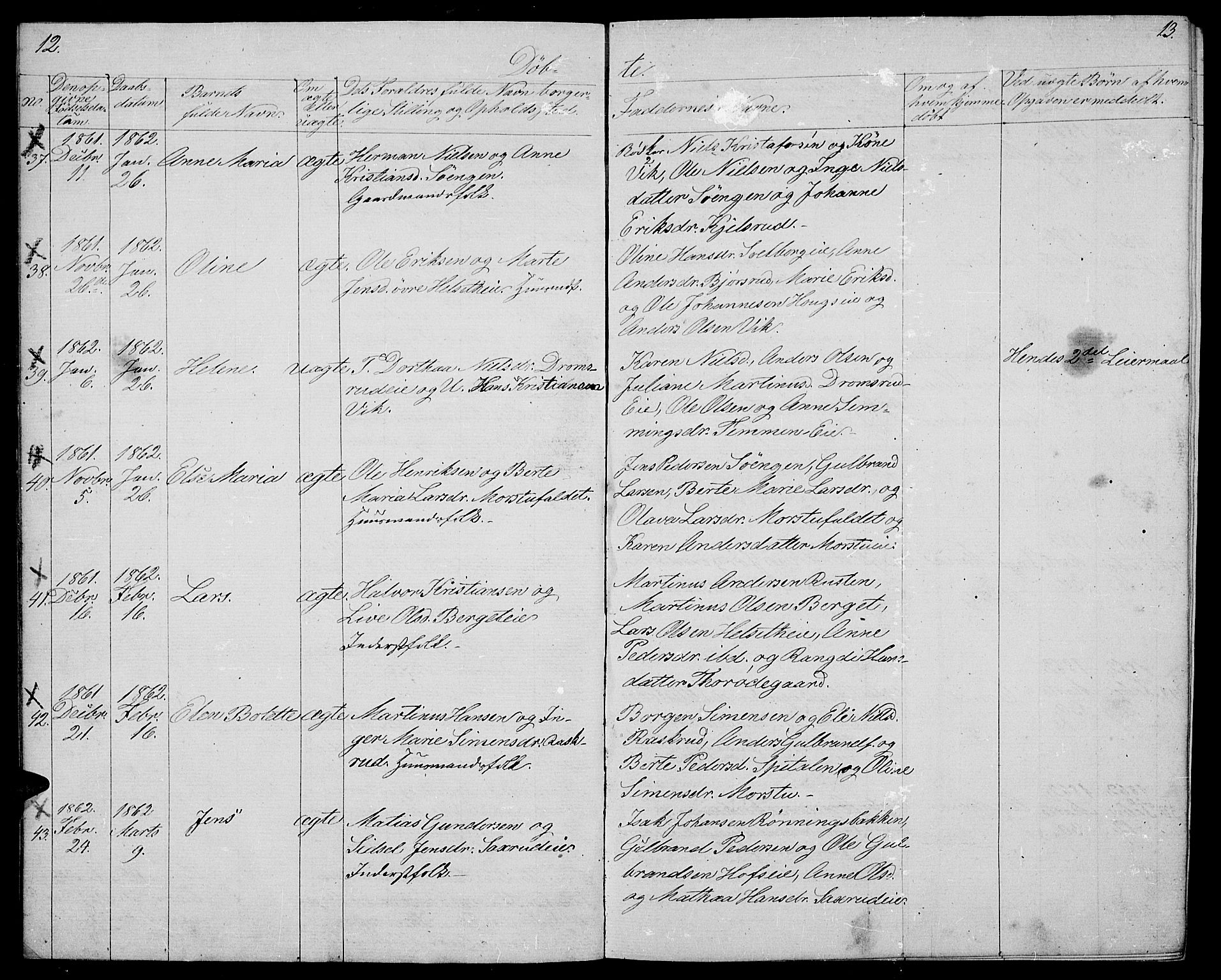 Stange prestekontor, AV/SAH-PREST-002/L/L0004: Parish register (copy) no. 4, 1861-1869, p. 12-13